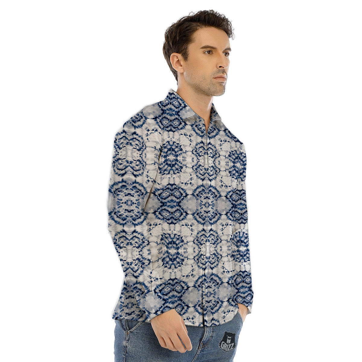 Shibori Watercolor Print Pattern Men's Dress Shirts-grizzshop