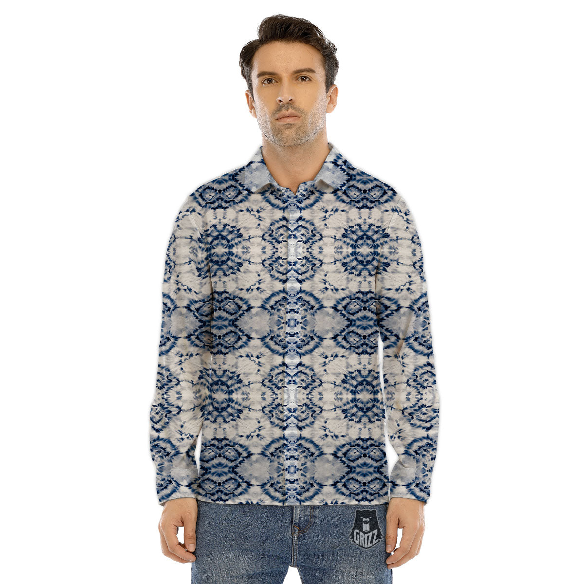 Shibori Watercolor Print Pattern Men's Dress Shirts-grizzshop
