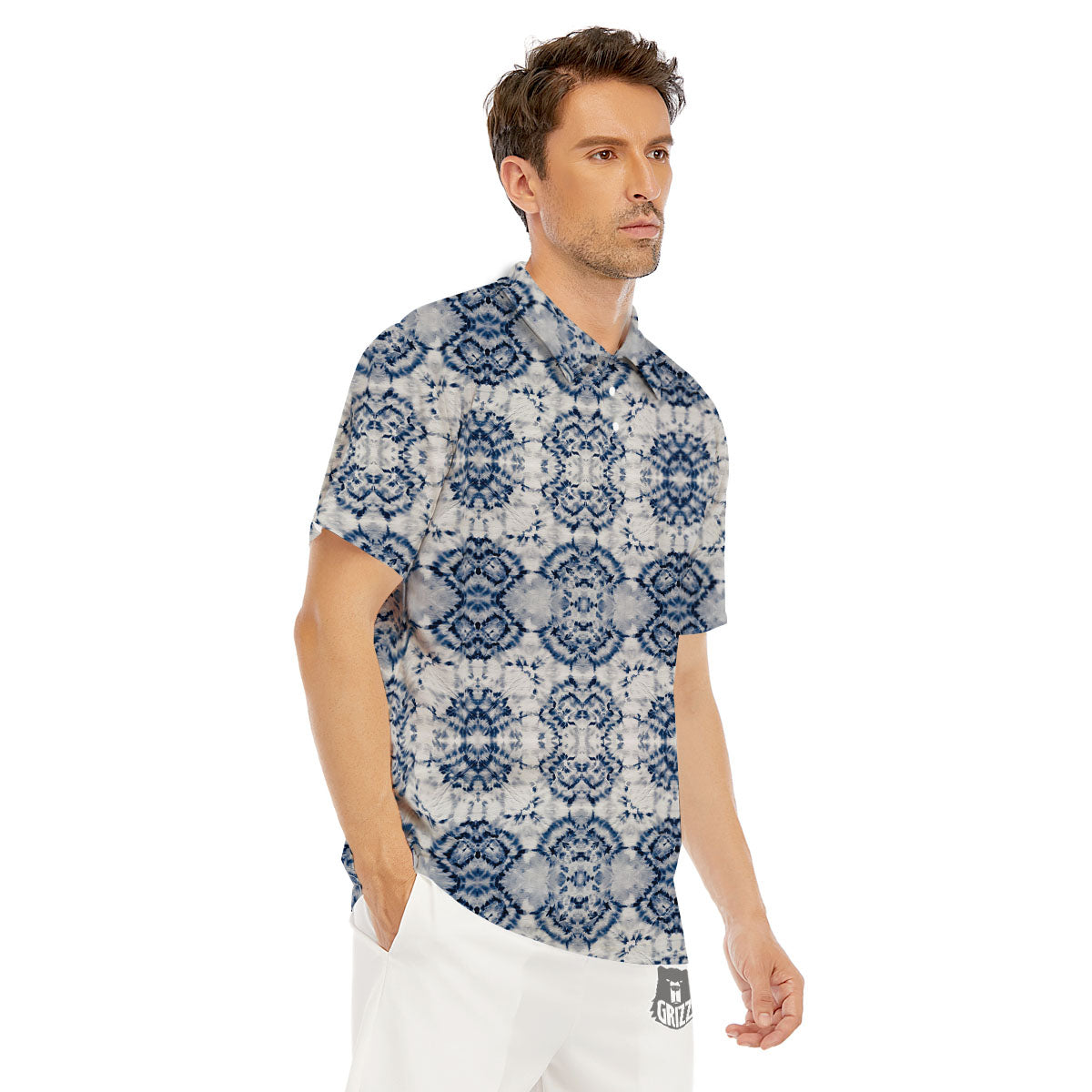 Shibori Watercolor Print Pattern Men's Golf Shirts-grizzshop