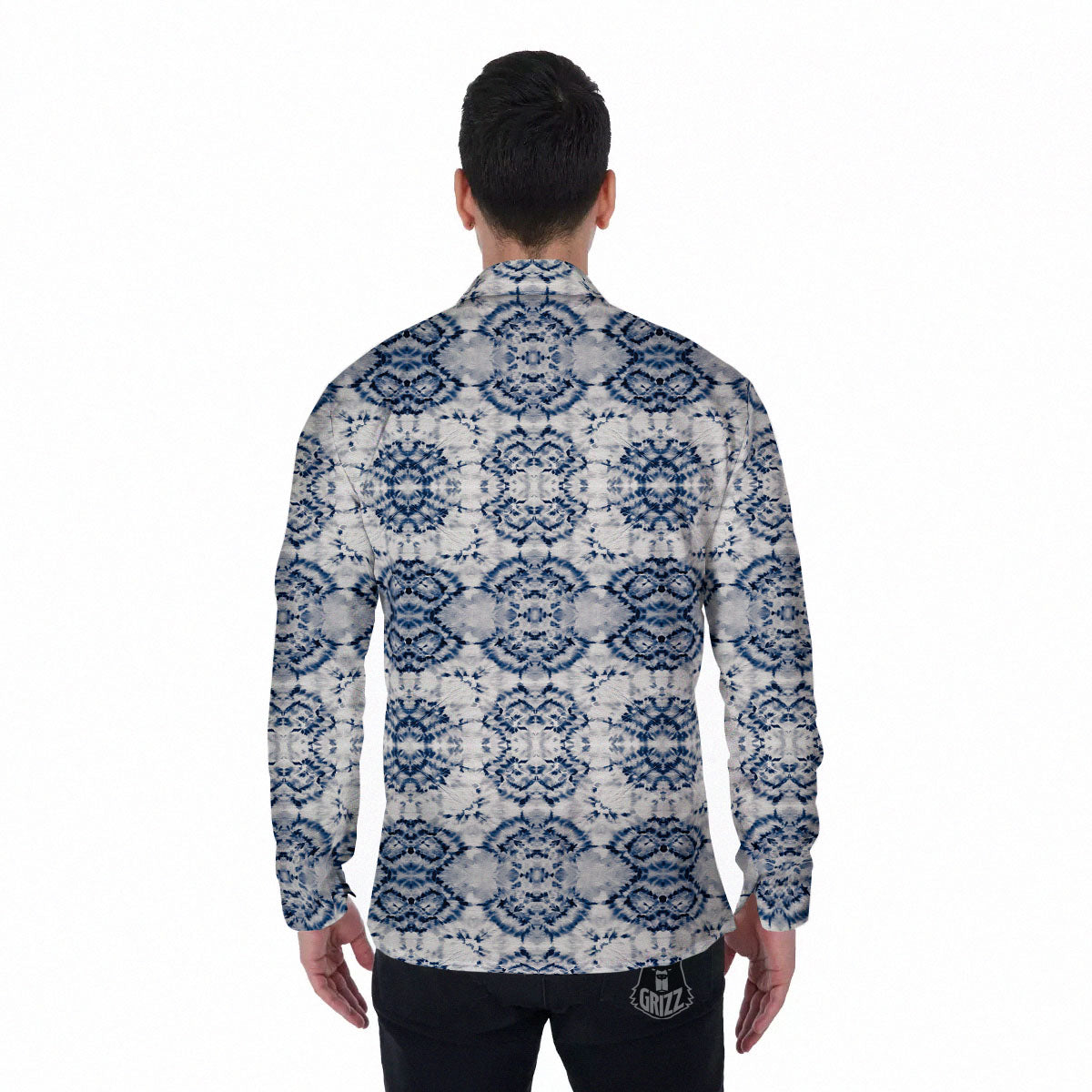 Shibori Watercolor Print Pattern Men's Long Sleeve Shirts-grizzshop