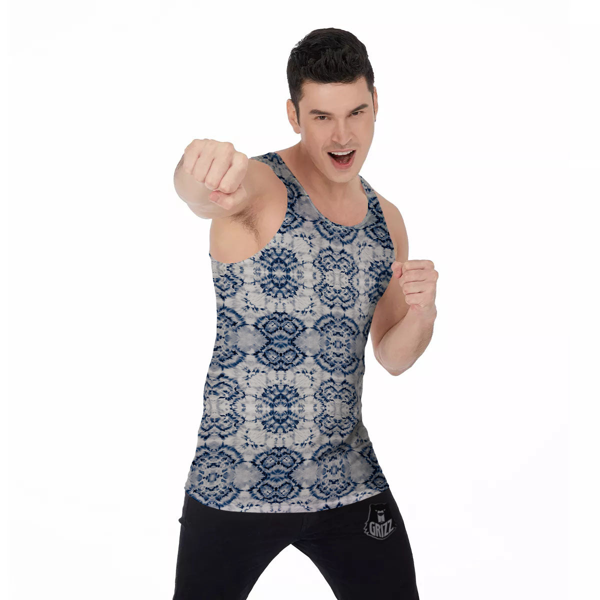 Shibori Watercolor Print Pattern Men's Tank Top-grizzshop