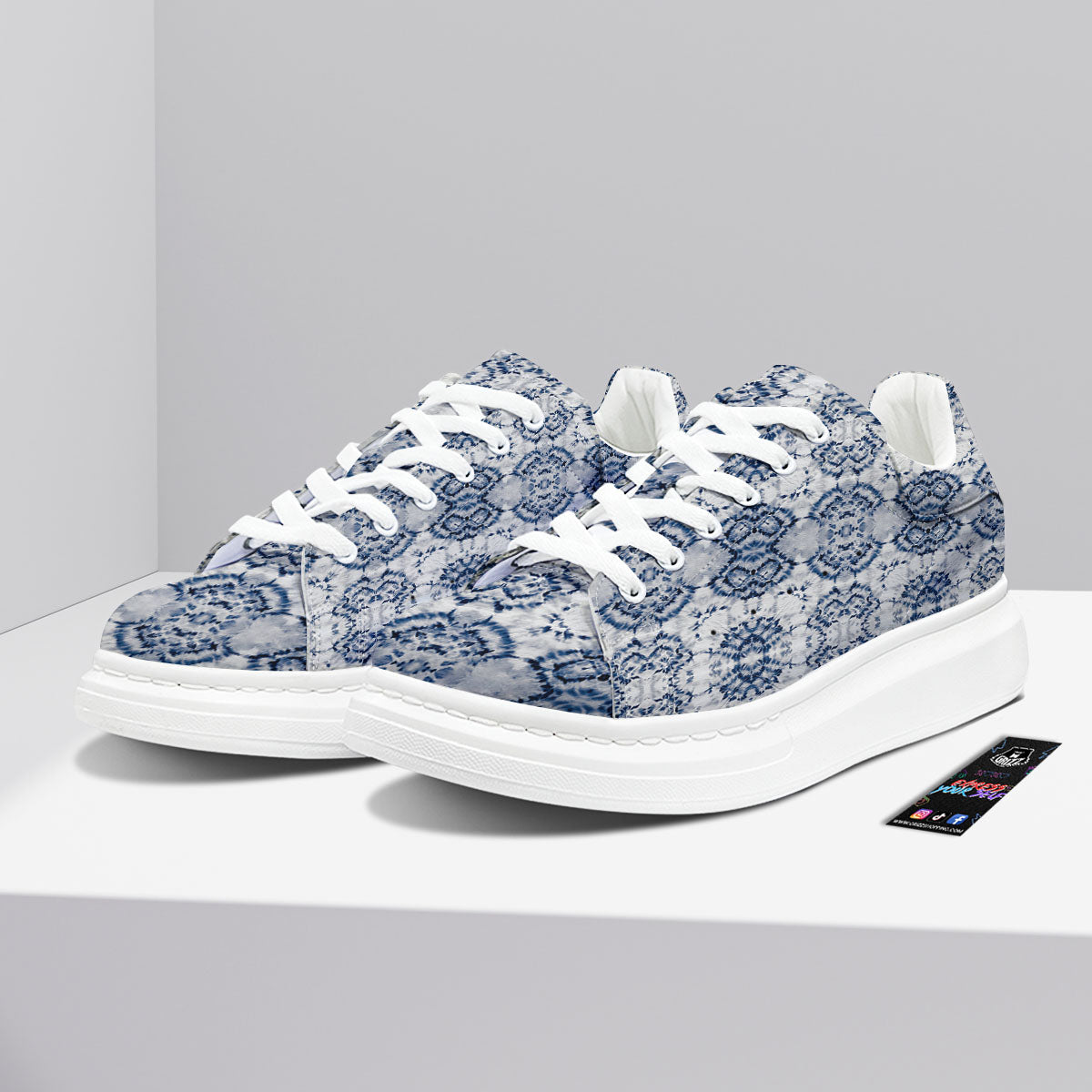Shibori Watercolor Print Pattern Platform Shoes-grizzshop