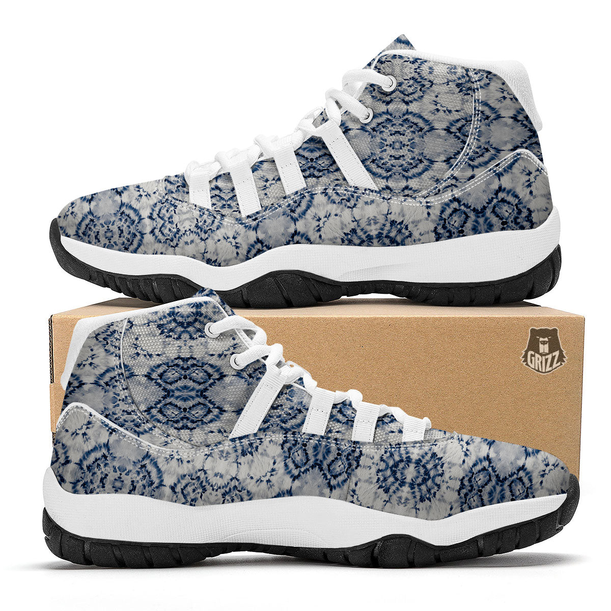 Shibori Watercolor Print Pattern White Bball Shoes-grizzshop