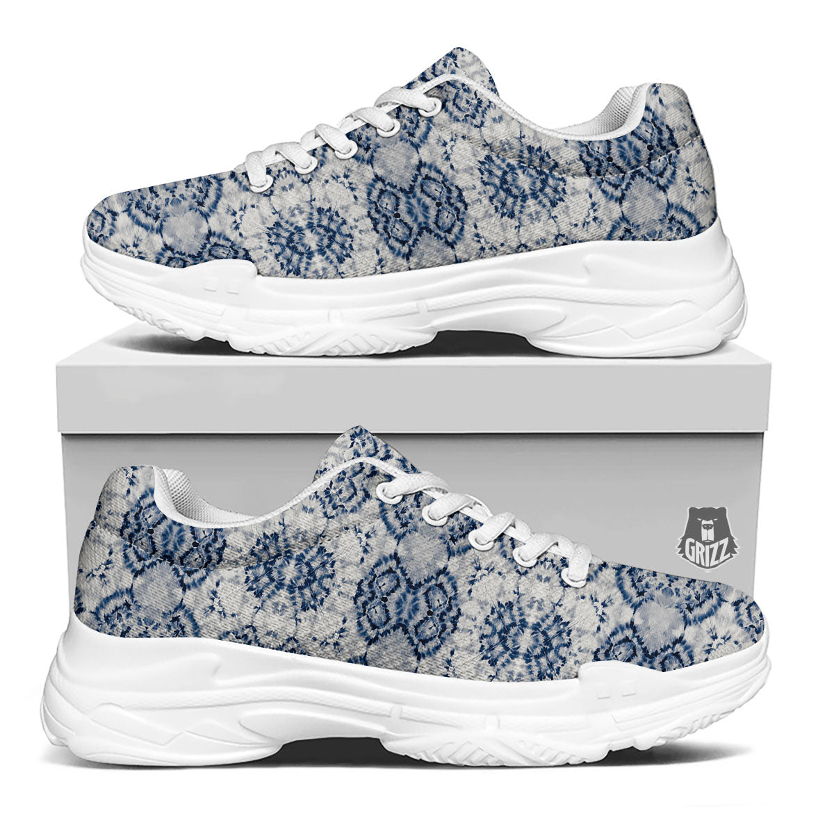 Shibori Watercolor Print Pattern White Chunky Shoes-grizzshop