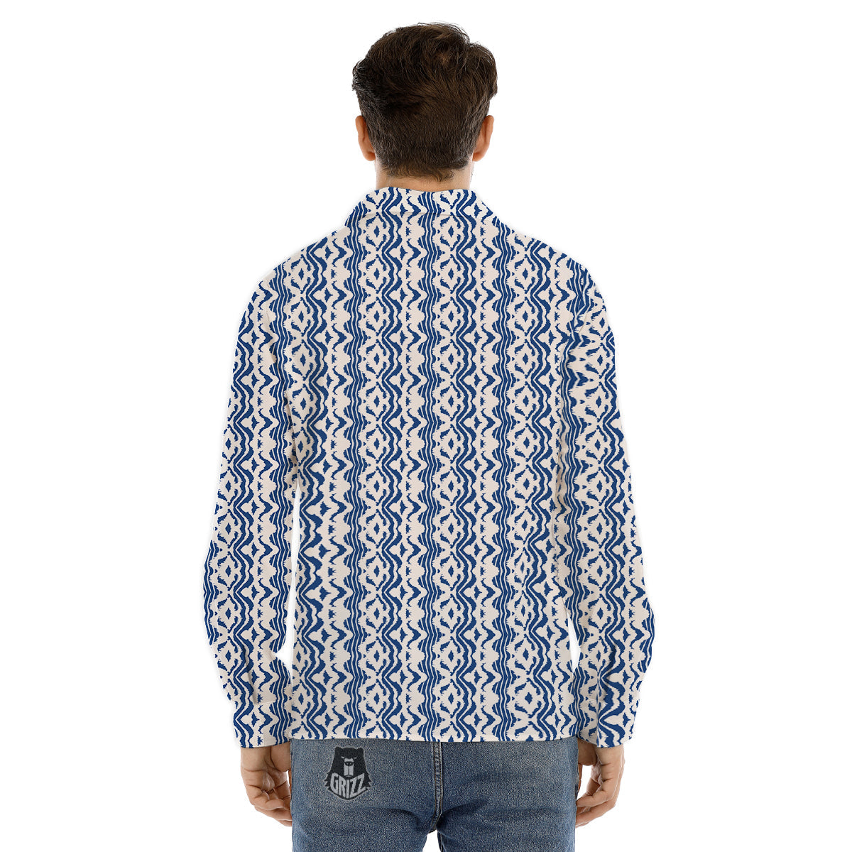 Shibori Wave Print Pattern Men's Dress Shirts-grizzshop