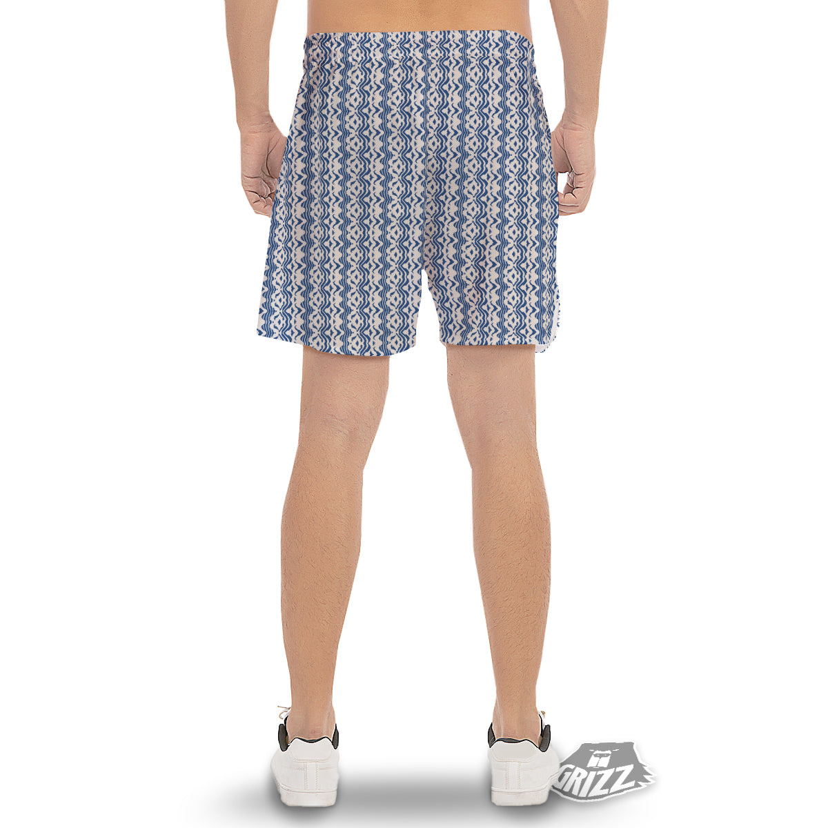 Shibori Wave Print Pattern Men's Gym Shorts-grizzshop