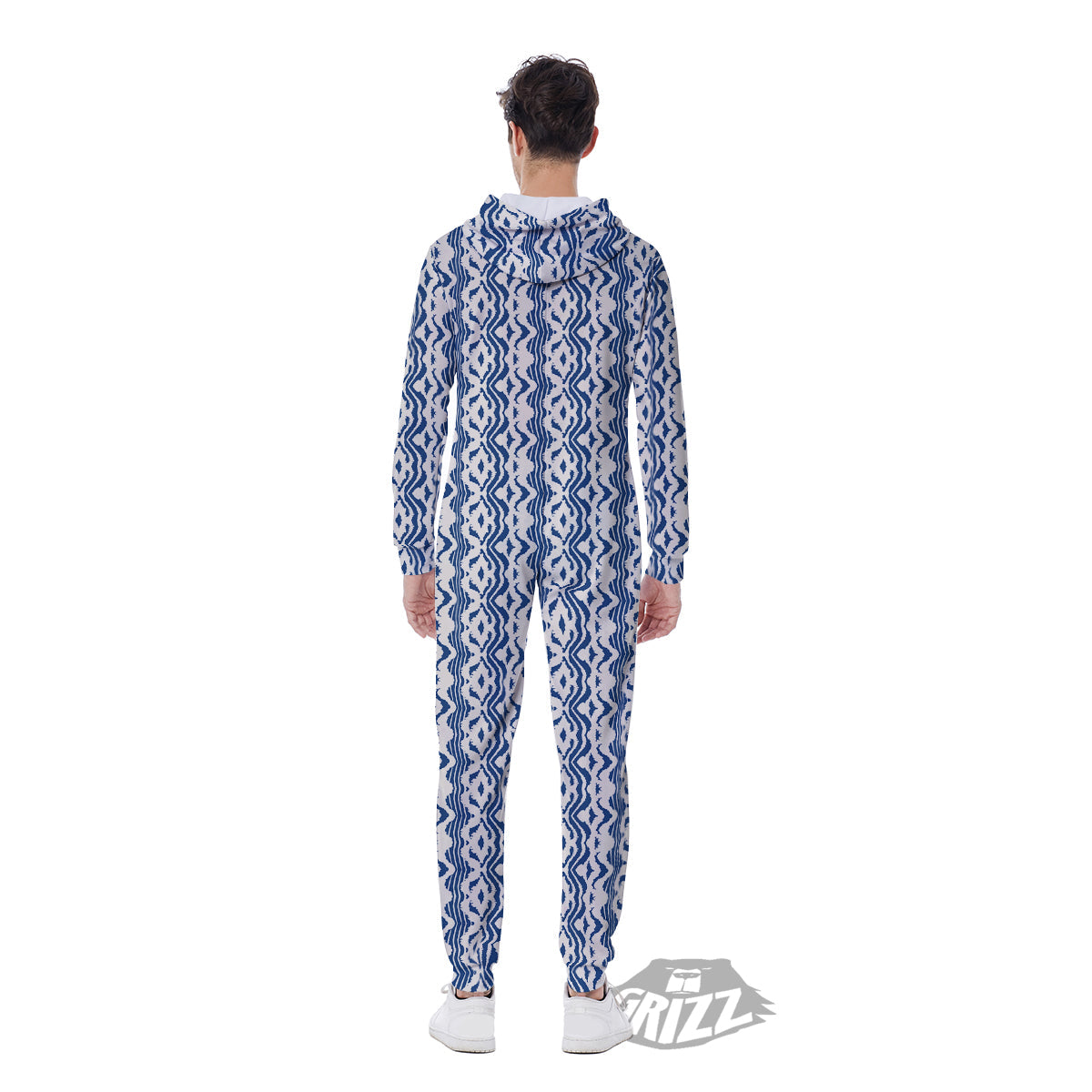 Shibori Wave Print Pattern Men's Jumpsuit-grizzshop