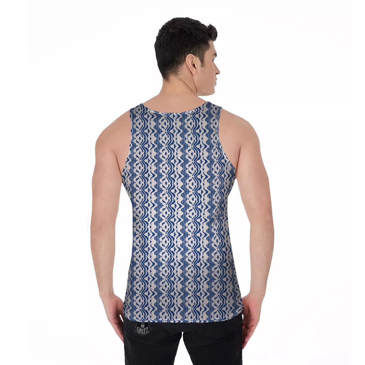 Shibori Wave Print Pattern Men's Tank Top-grizzshop