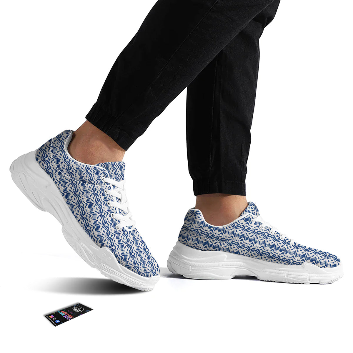 Shibori Wave Print Pattern White Chunky Shoes-grizzshop