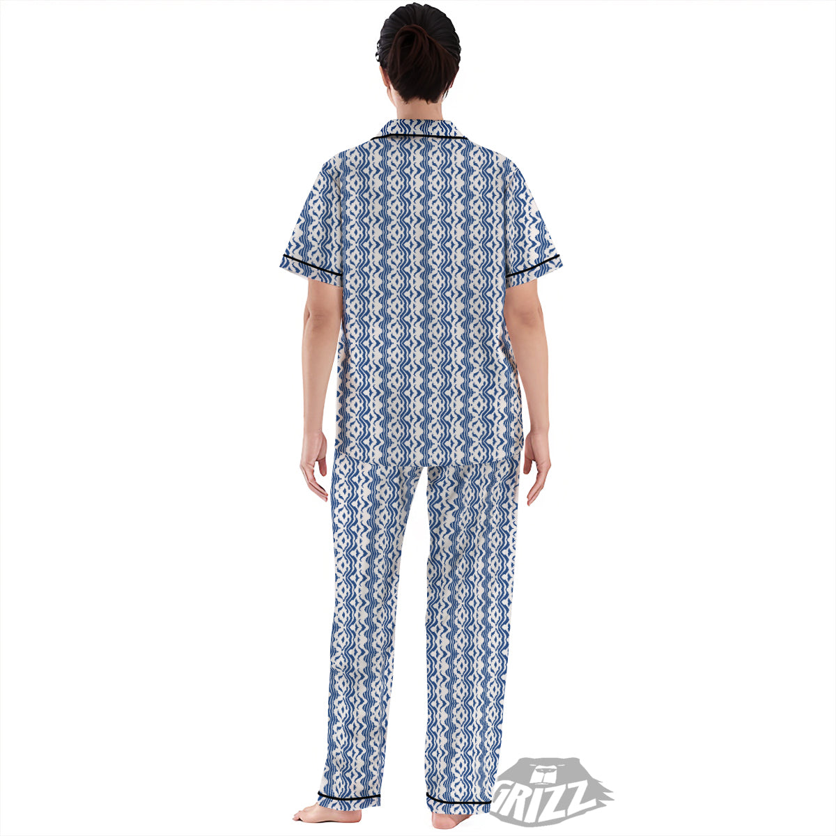 Shibori Wave Print Pattern Women's Pajamas Set-grizzshop