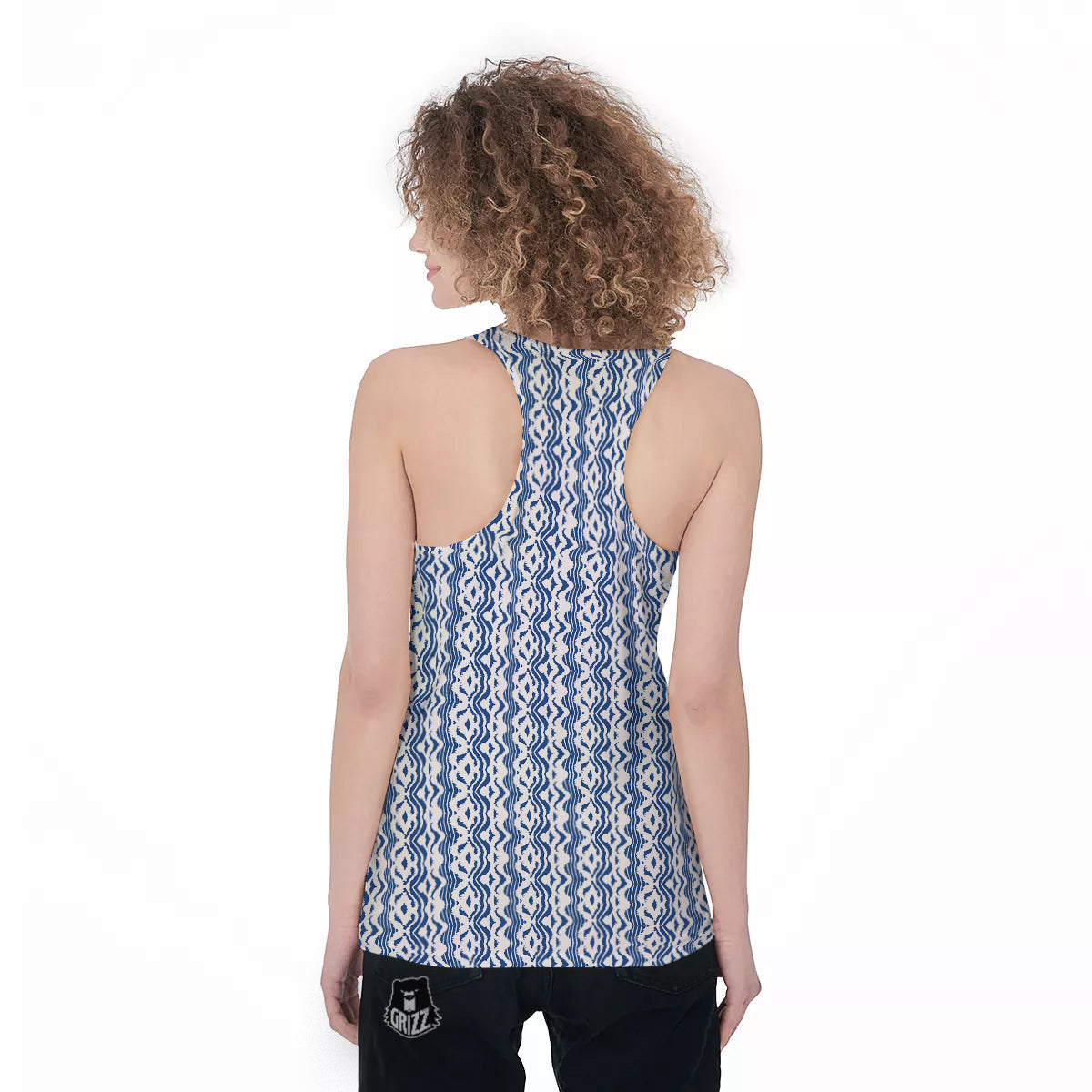 Shibori Wave Print Pattern Women's Racerback Tank Top-grizzshop