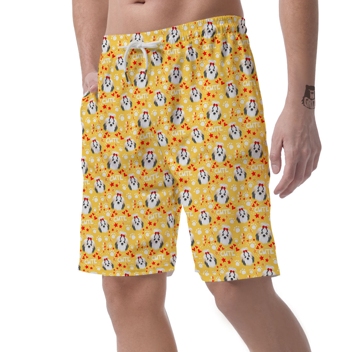 Shih Tzu Cartoon Print Pattern Men's Shorts-grizzshop
