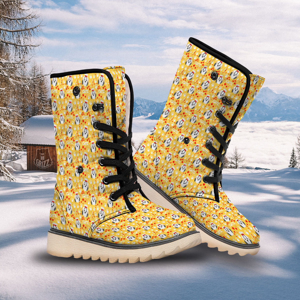 Shih Tzu Cartoon Print Pattern Snow Boots-grizzshop
