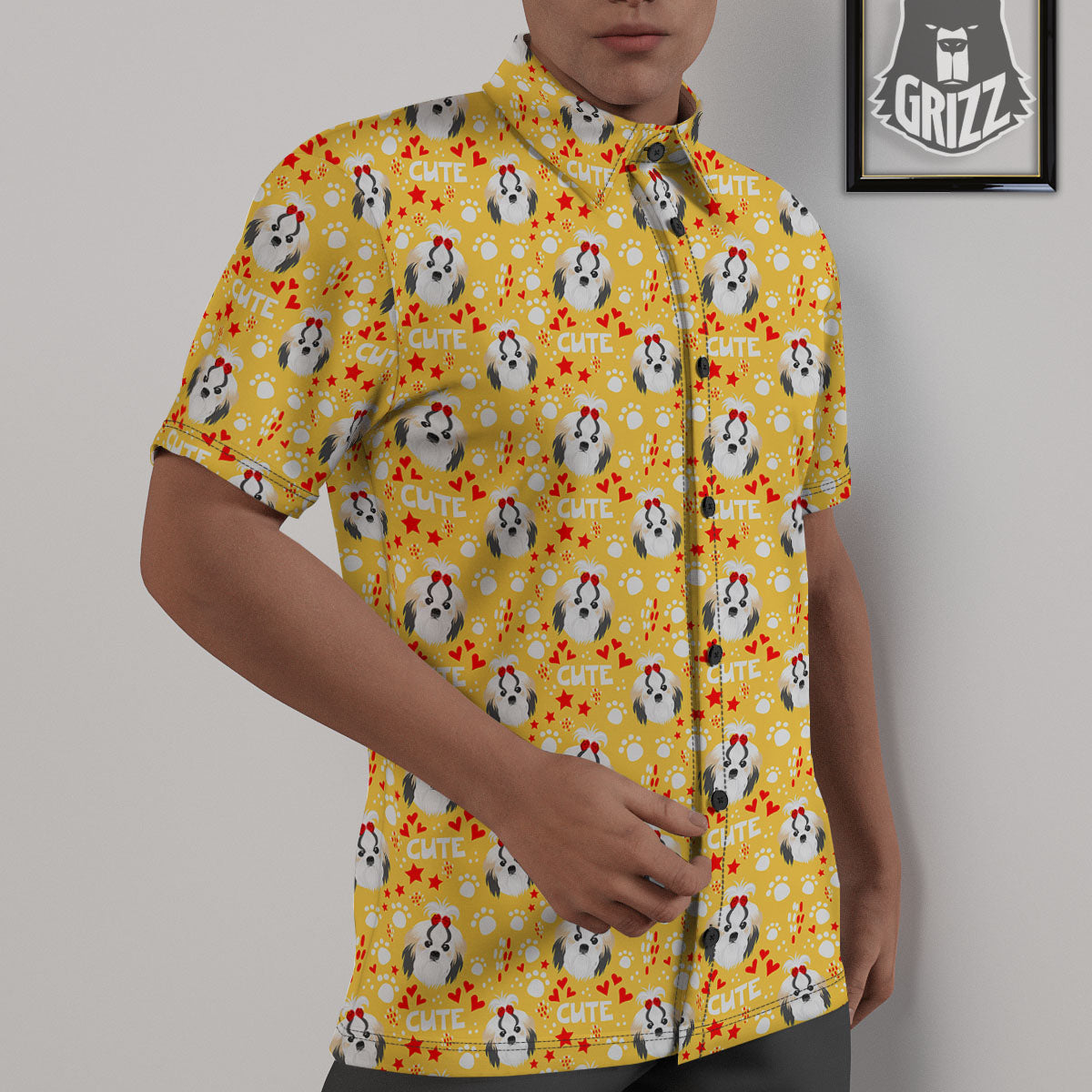 Shih Tzu Cartoon Print Pattern Untucked Shirts-grizzshop