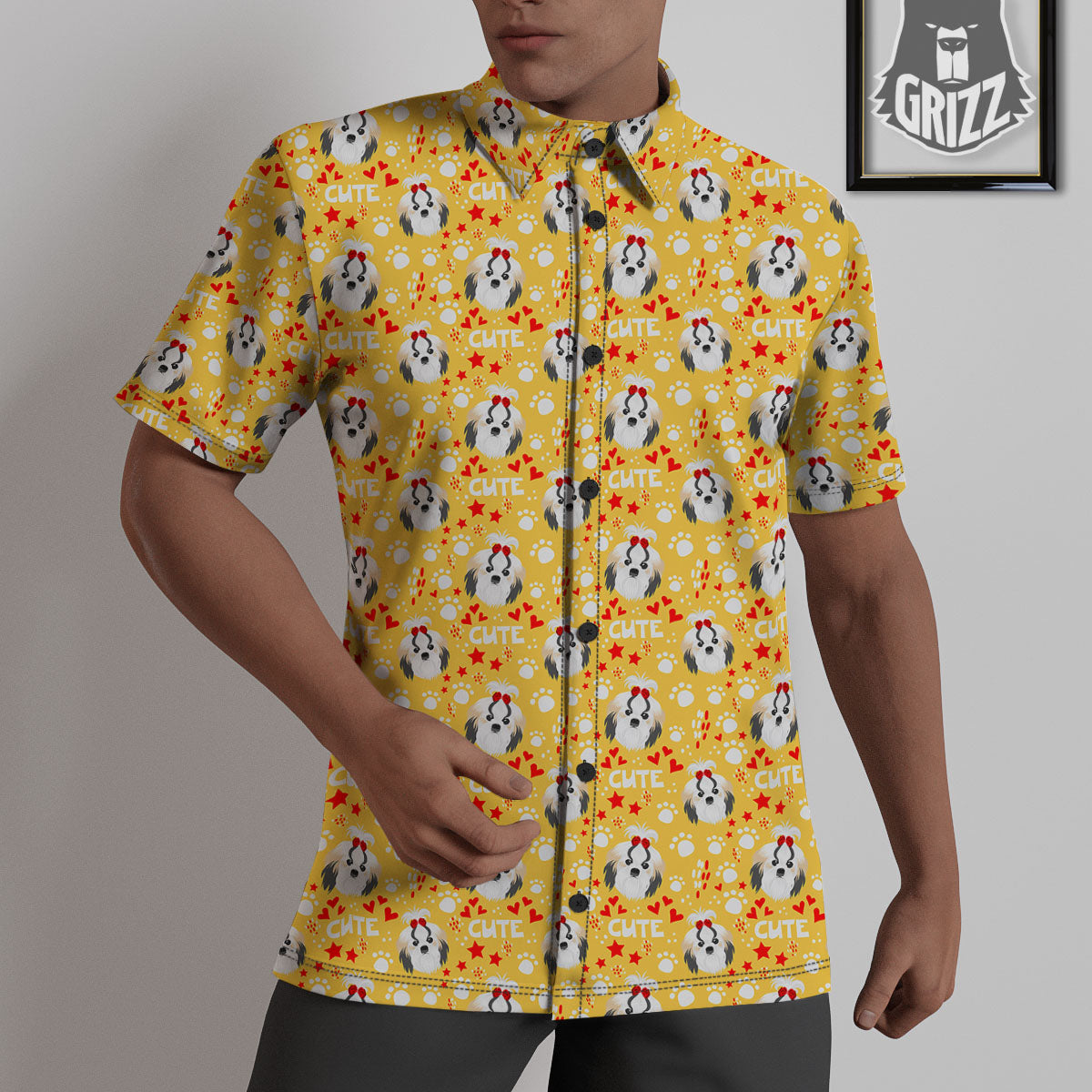 Shih Tzu Cartoon Print Pattern Untucked Shirts-grizzshop