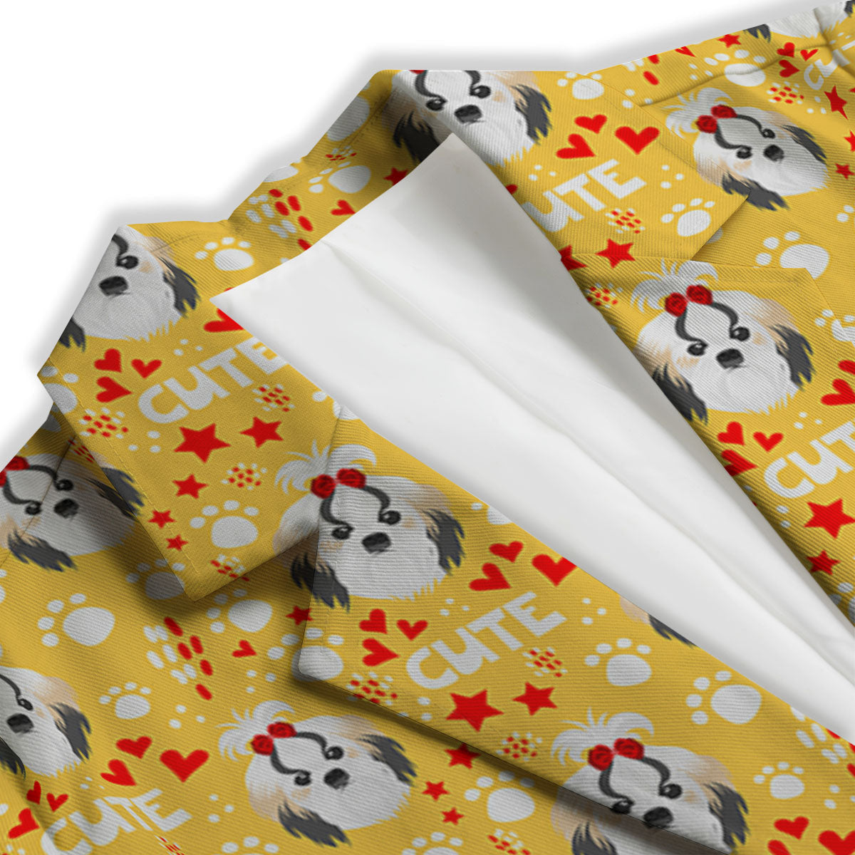 Shih Tzu Cartoon Print Pattern Women's Blazer-grizzshop