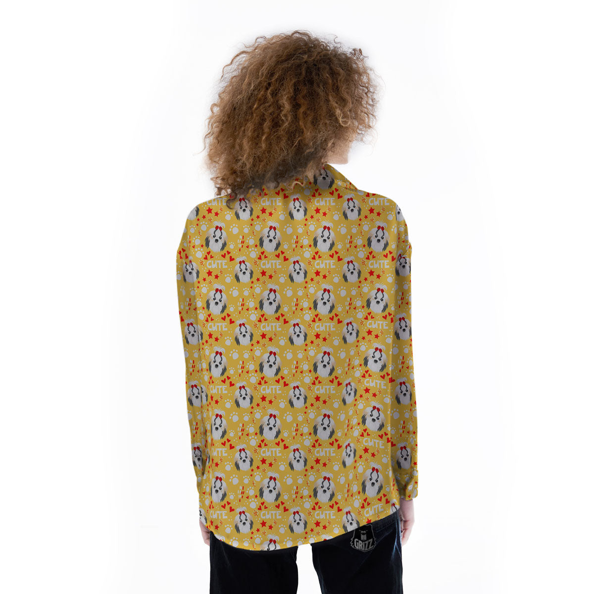 Shih Tzu Cartoon Print Pattern Women's Long Sleeve Shirts-grizzshop