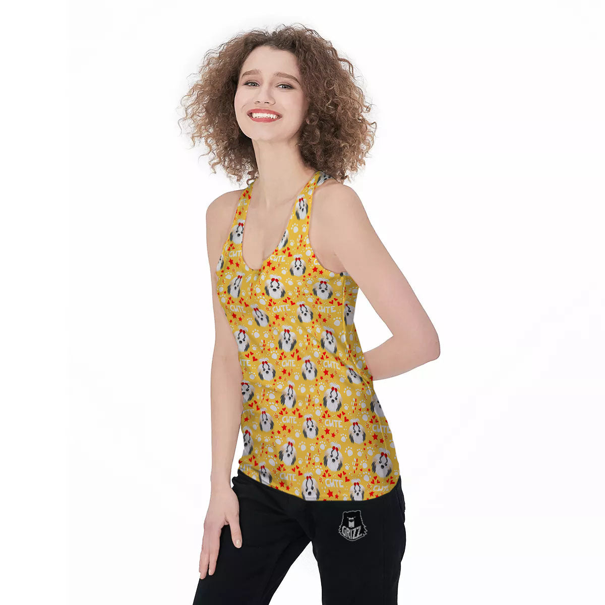 Shih Tzu Cartoon Print Pattern Women's Racerback Tank Top-grizzshop