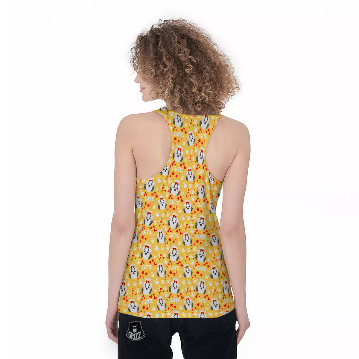 Shih Tzu Cartoon Print Pattern Women's Racerback Tank Top-grizzshop