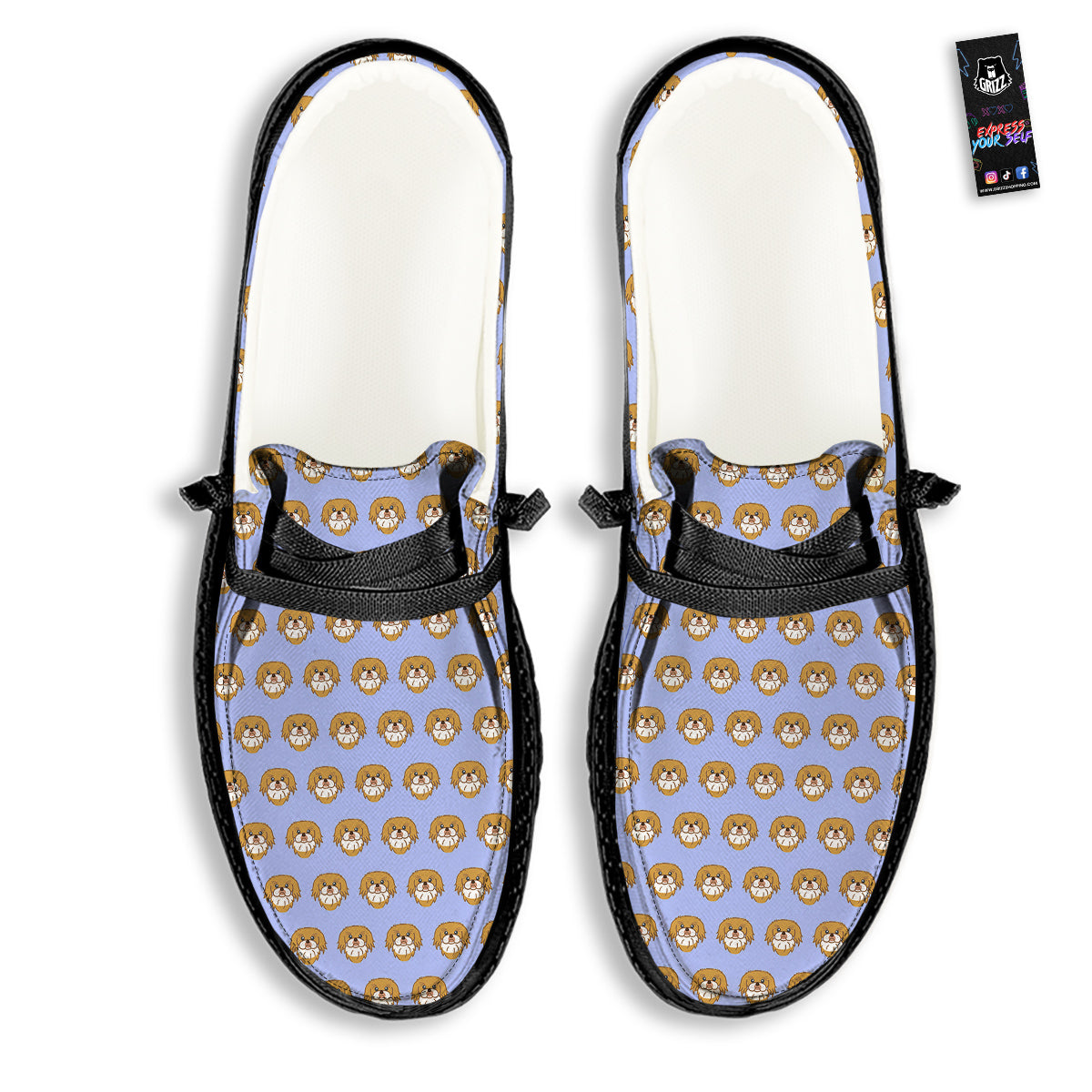 Shih Tzu Cute Print Pattern Black Loafers-grizzshop