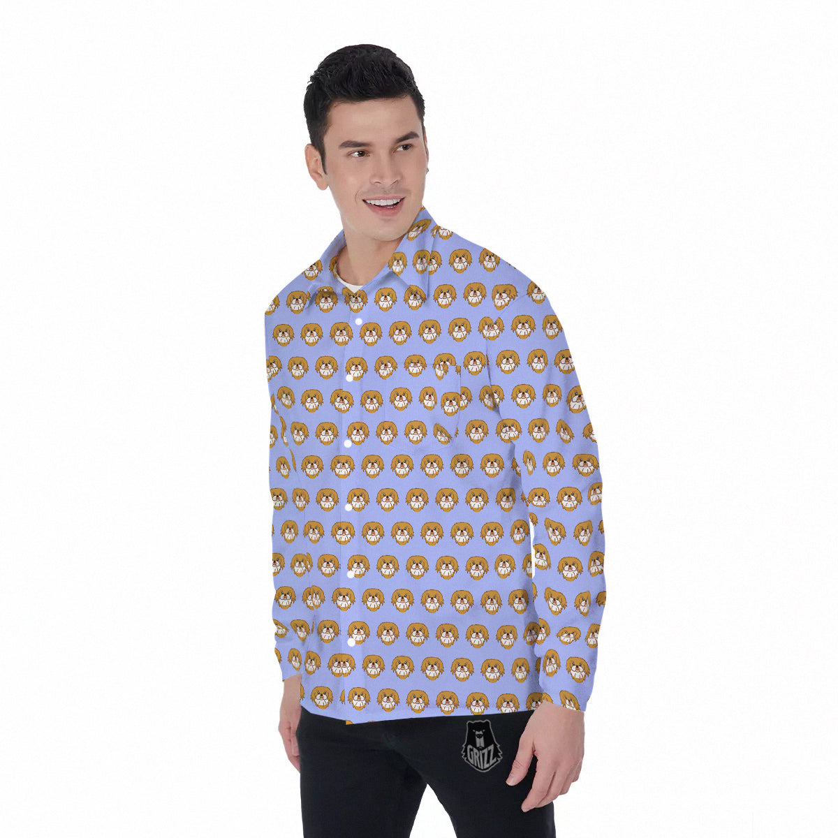 Shih Tzu Cute Print Pattern Men's Long Sleeve Shirts-grizzshop