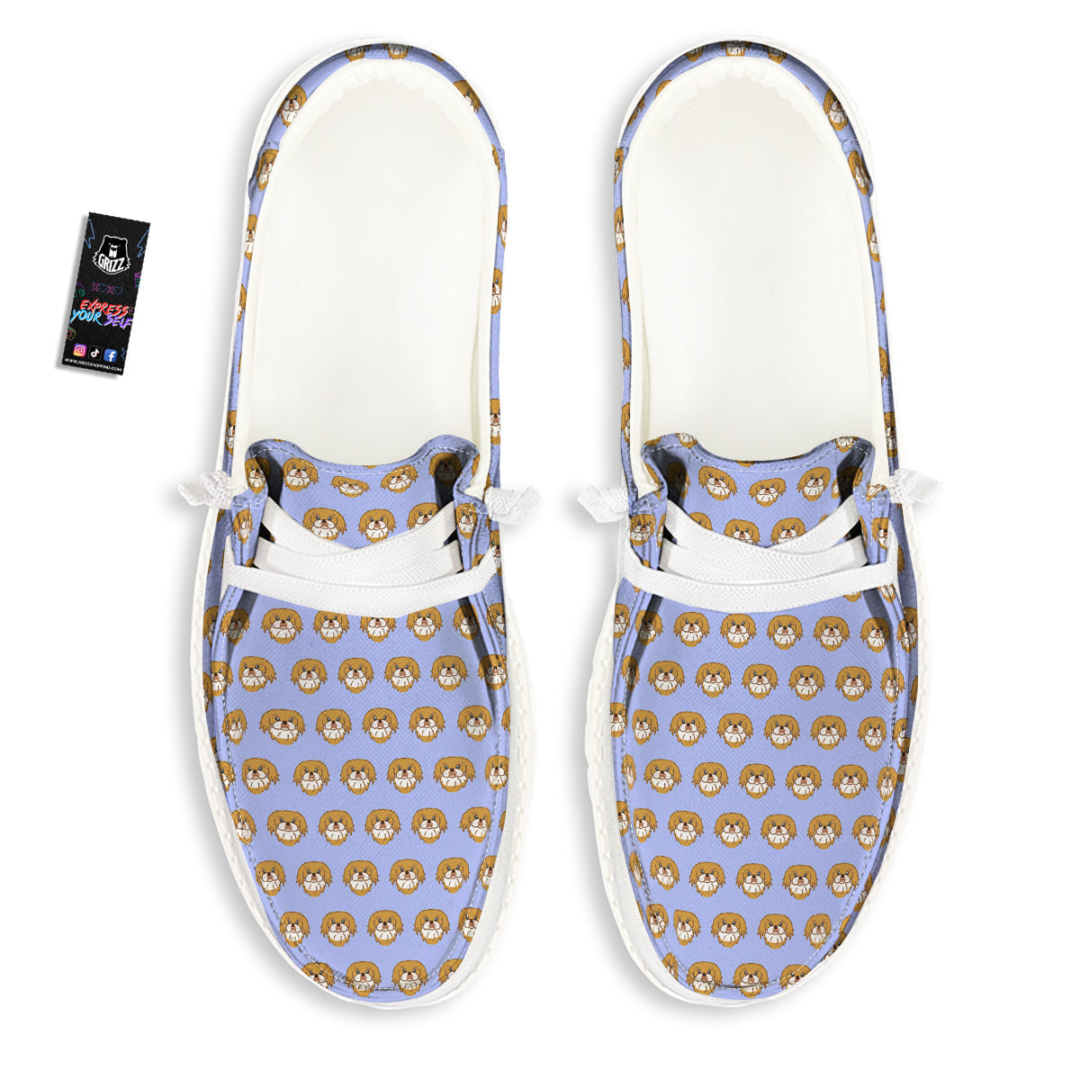 Shih Tzu Cute Print Pattern White Loafers-grizzshop