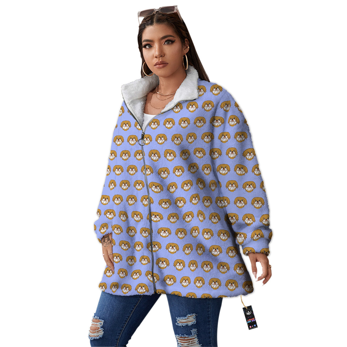 Shih Tzu Cute Print Pattern Women's Sherpa Jacket-grizzshop