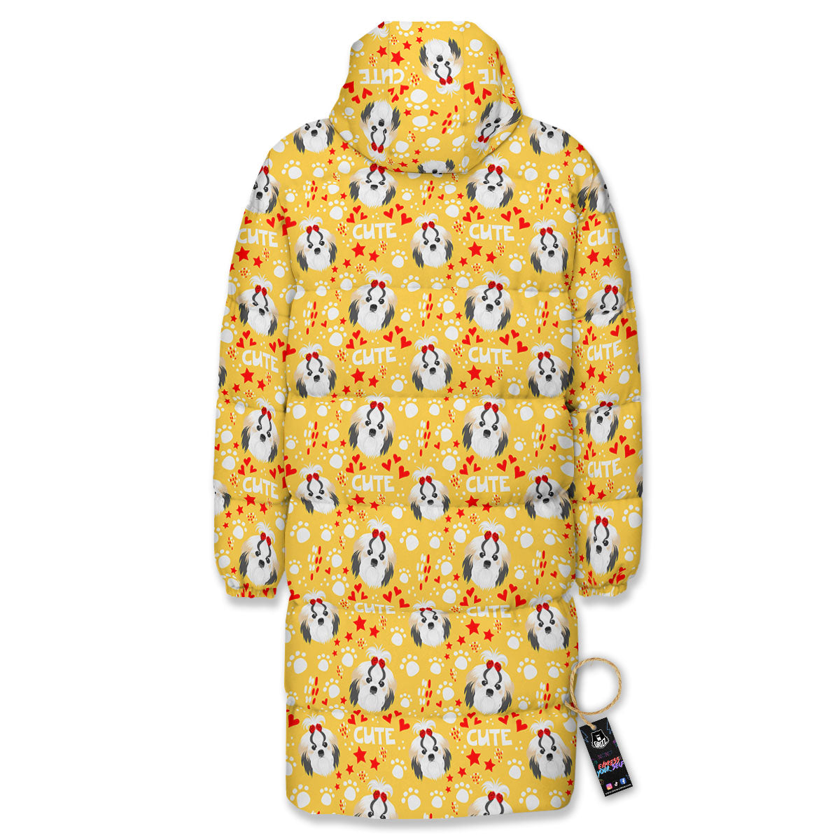 Shih Tzu Cartoon Print Pattern Long Down Jacket
