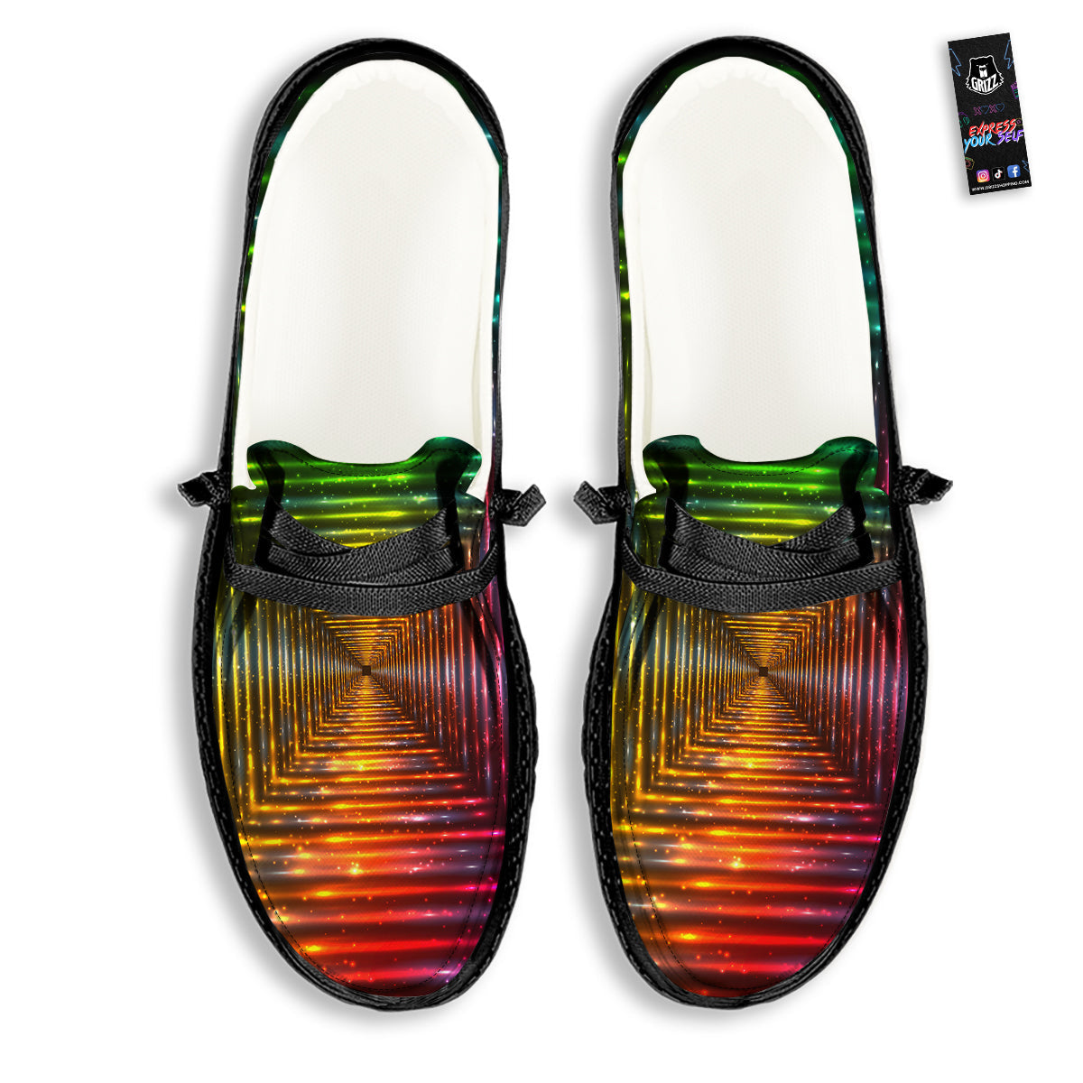 Shining Lights Rainbow Colors Neon Print Black Loafers-grizzshop