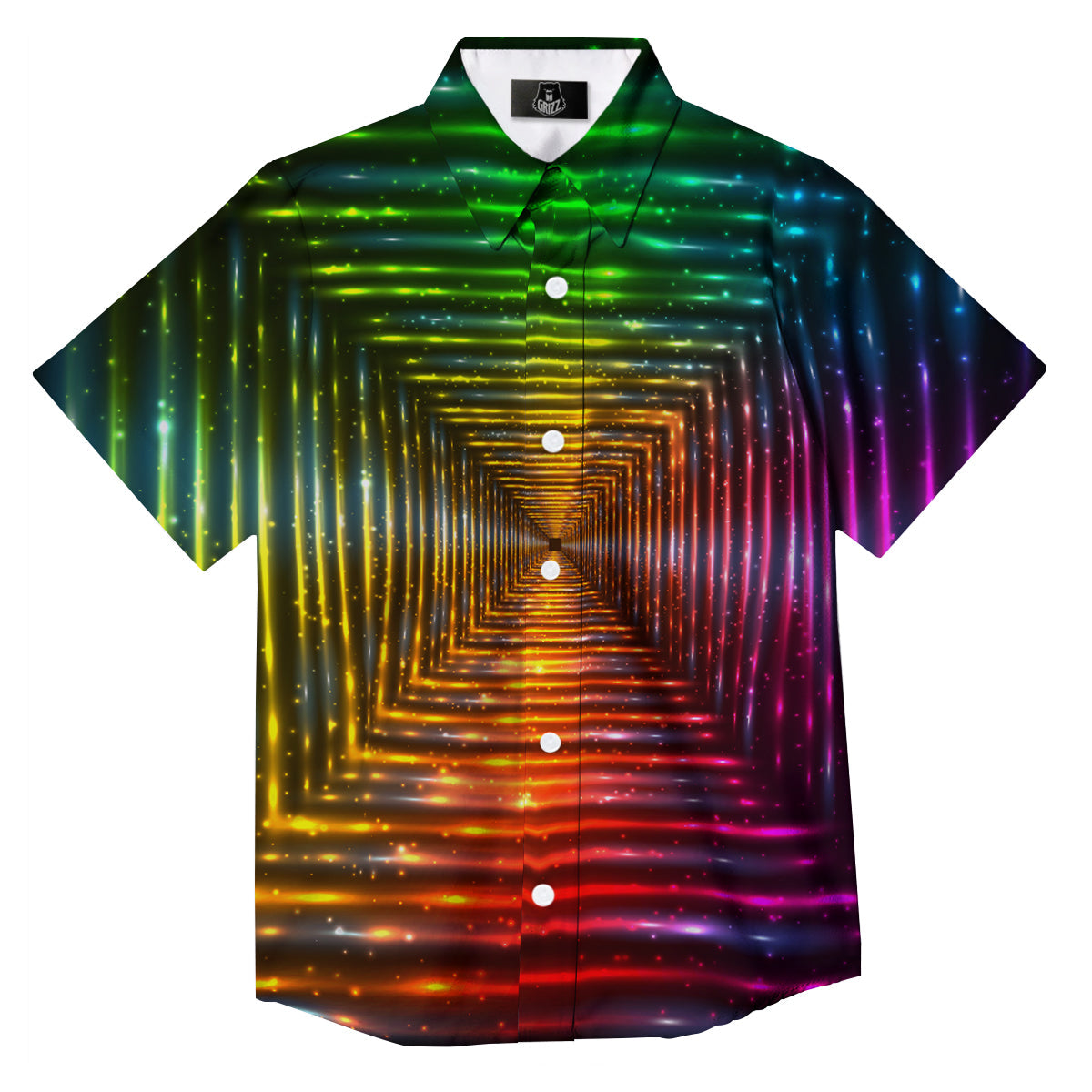 Shining Lights Rainbow Colors Neon Print Button Up Shirt-grizzshop