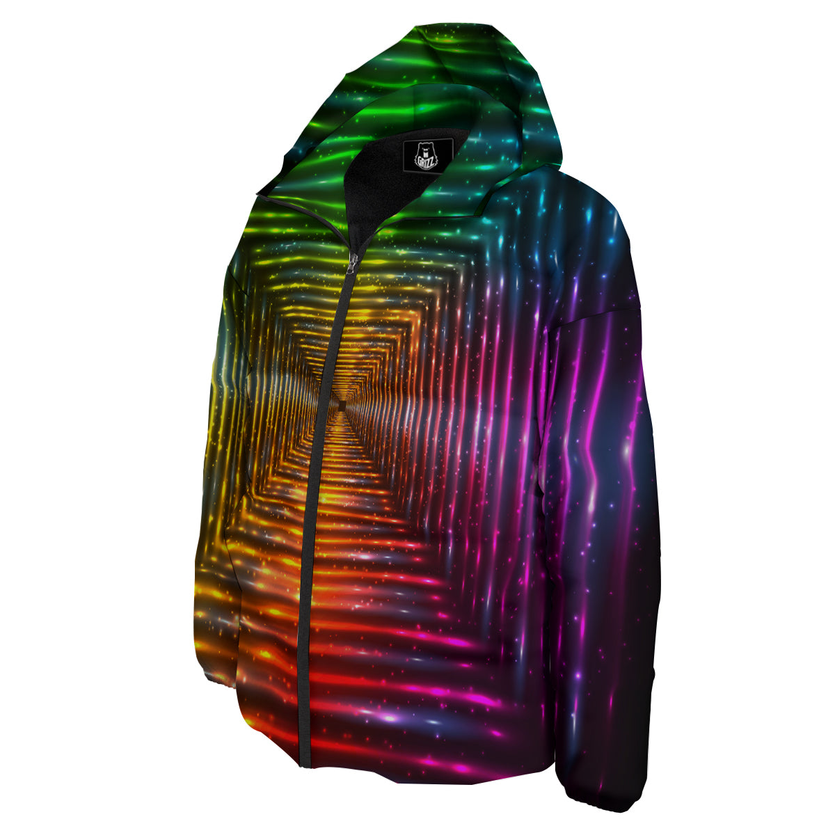 Shining Lights Rainbow Colors Neon Print Down Jacket-grizzshop