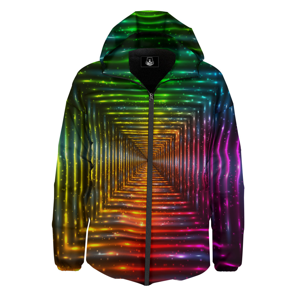 Shining Lights Rainbow Colors Neon Print Down Jacket-grizzshop