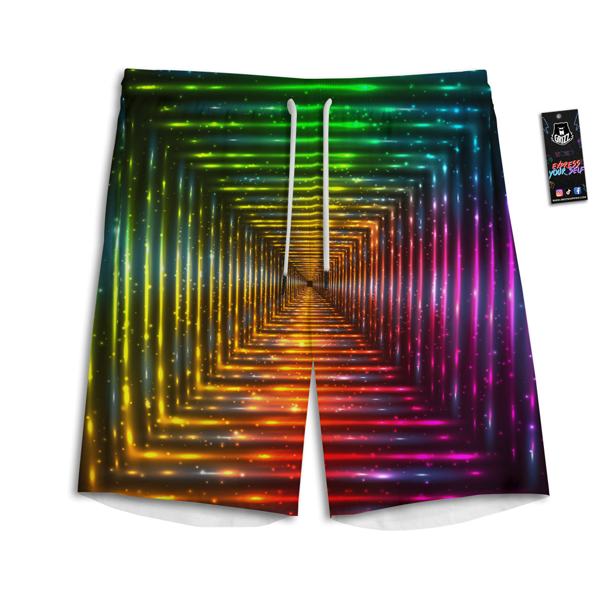 Shining Lights Rainbow Colors Neon Print Men's Athletic Shorts