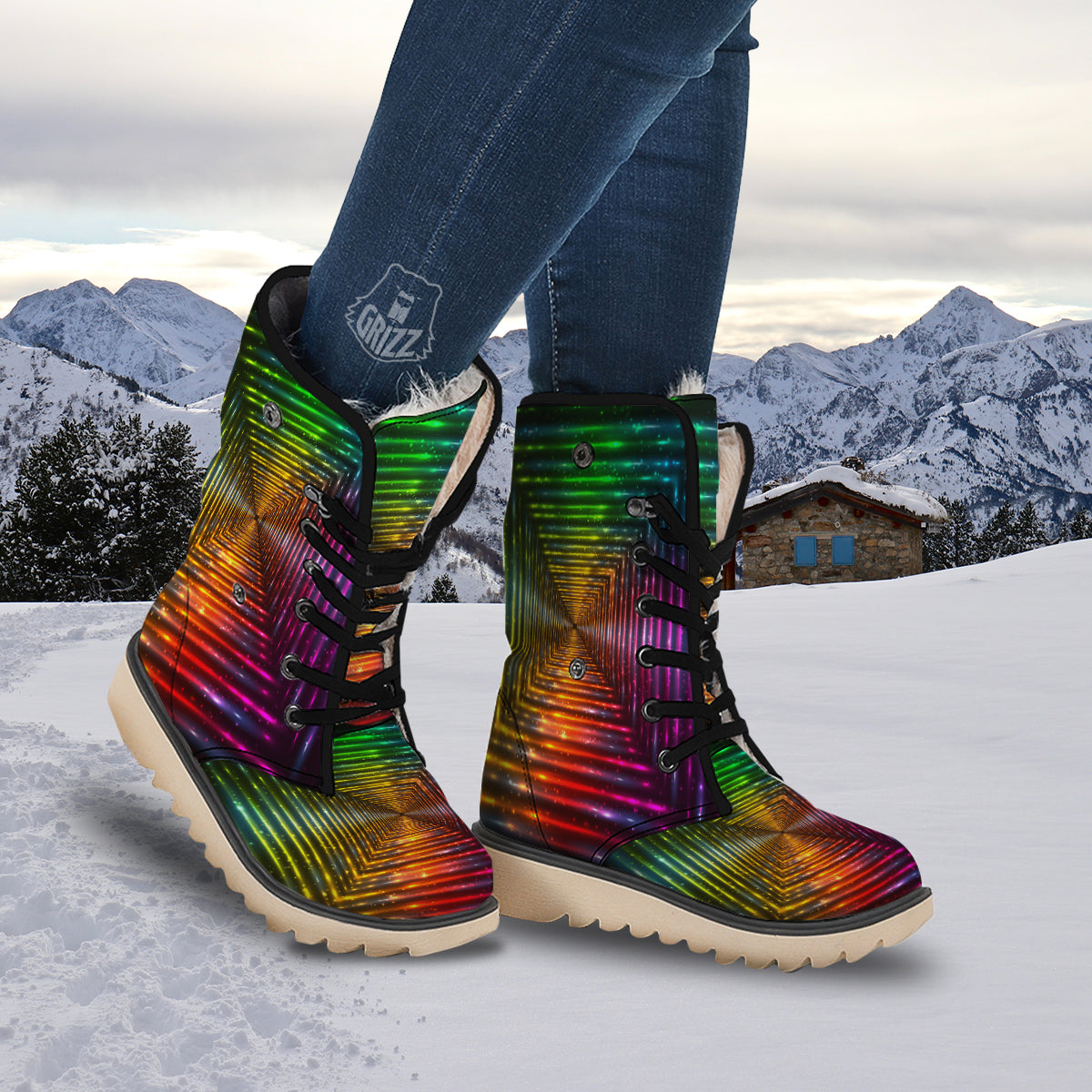 Shining Lights Rainbow Colors Neon Print Snow Boots-grizzshop