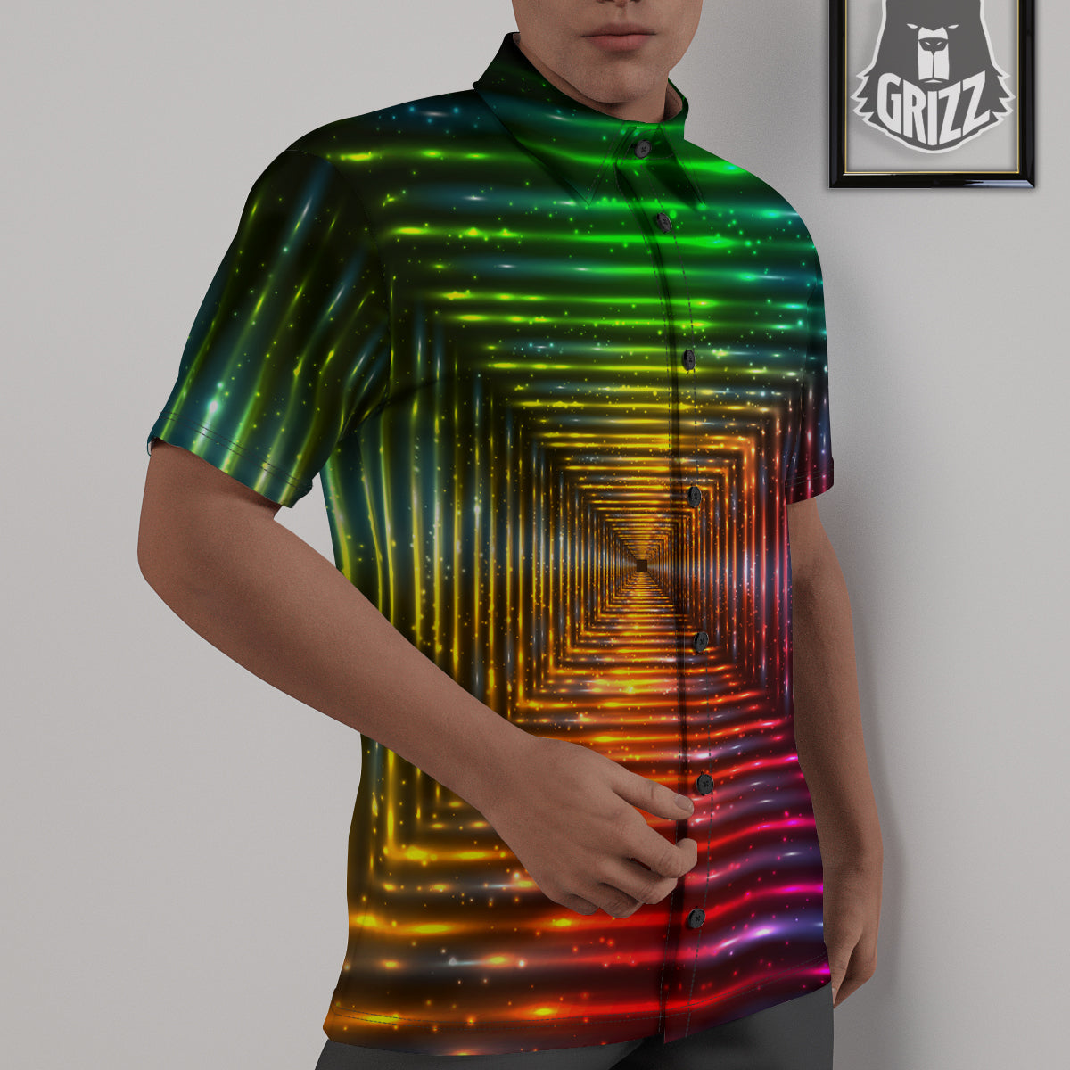Shining Lights Rainbow Colors Neon Print Untucked Shirts-grizzshop