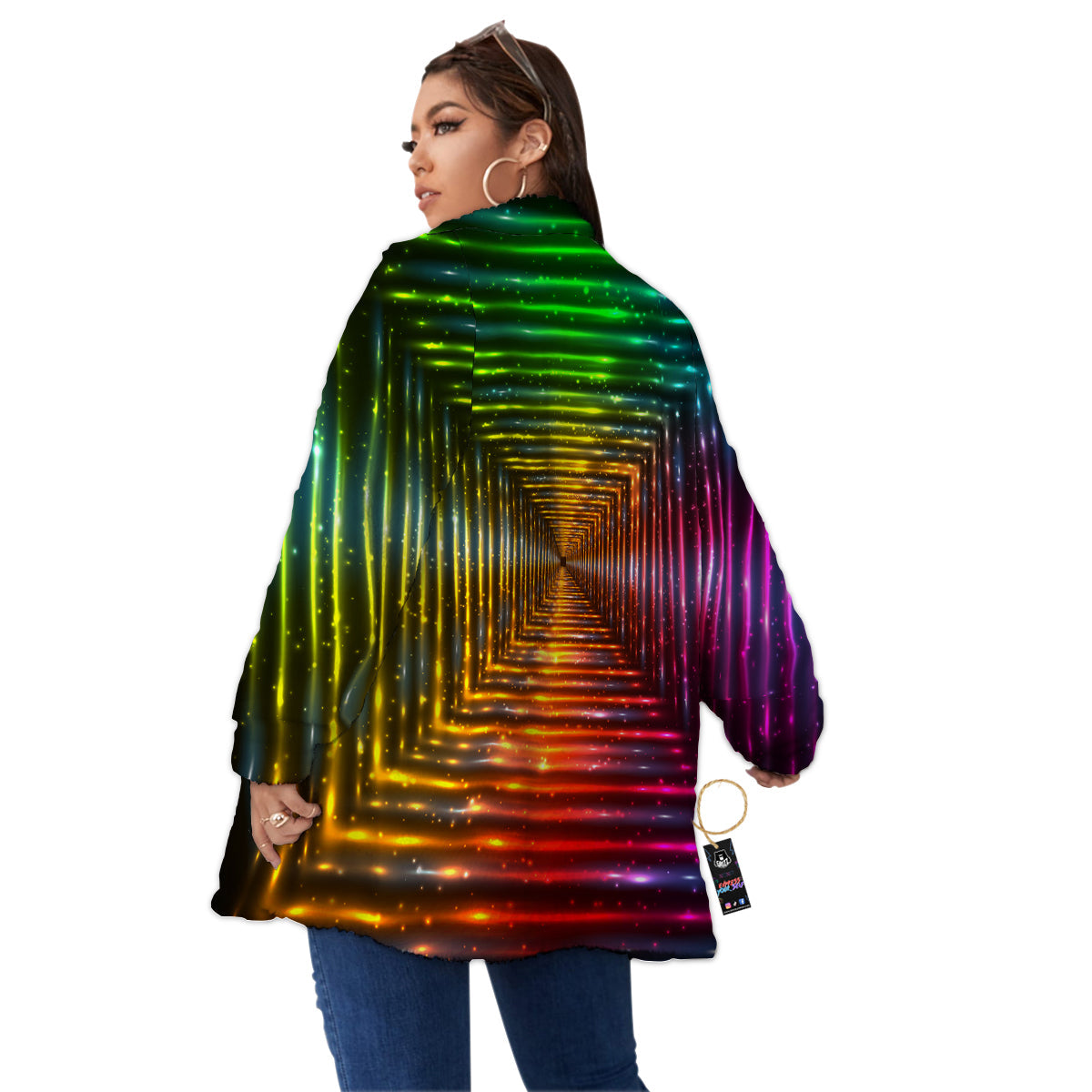 Shining Lights Rainbow Colors Neon Print Women's Sherpa Jacket-grizzshop