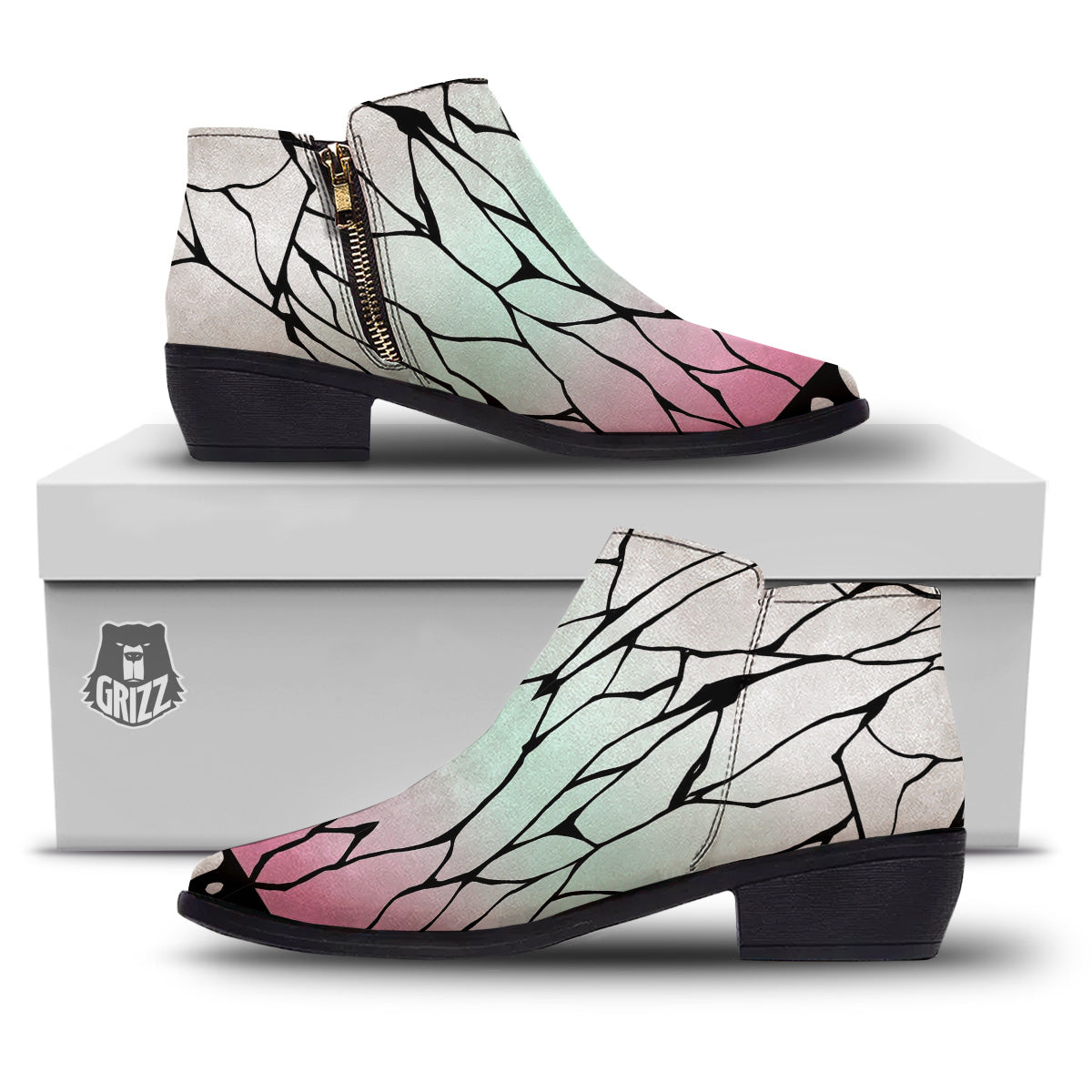 Shinobu Print Pattern Ankle Boots-grizzshop