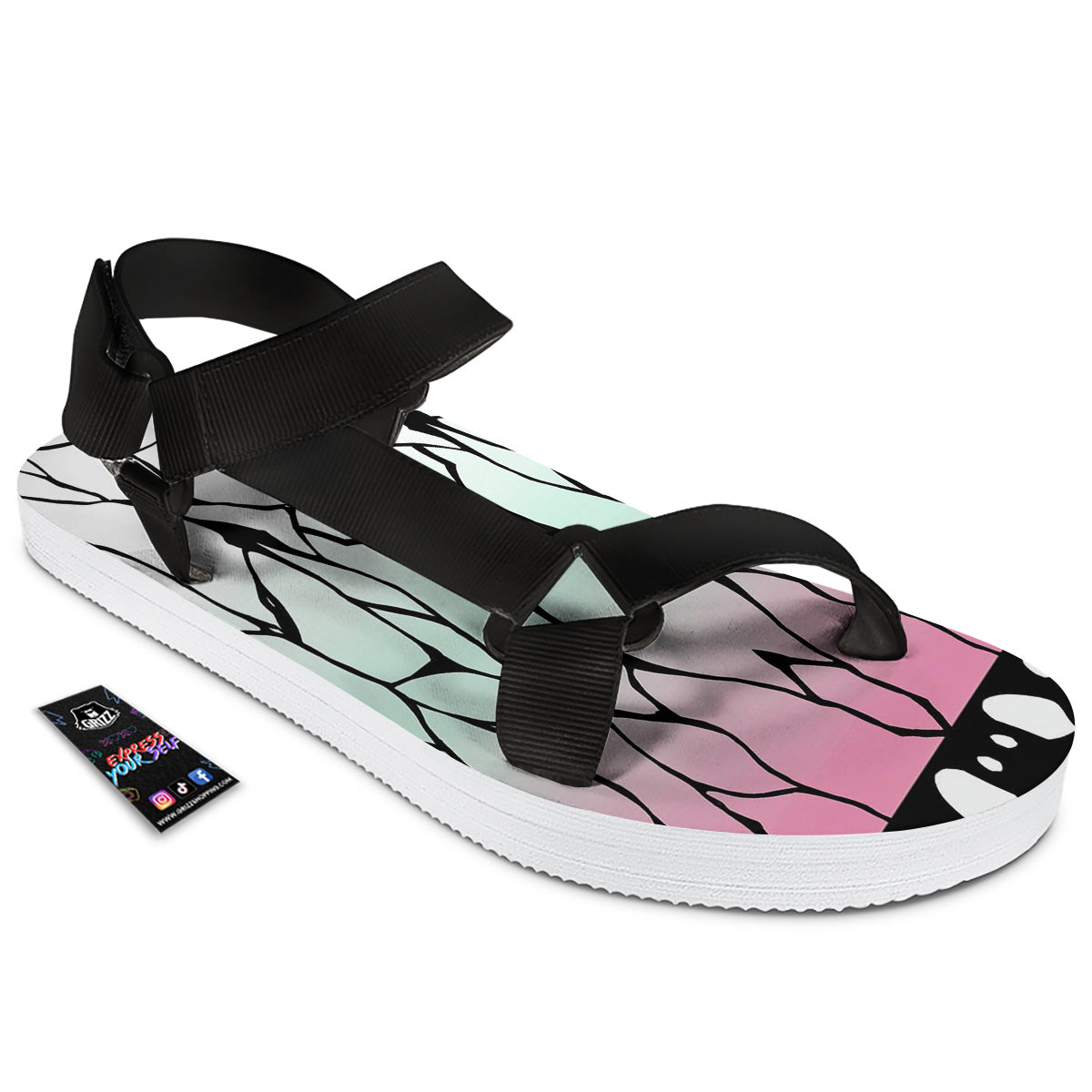 Shinobu Print Pattern Black Open Toe Sandals-grizzshop