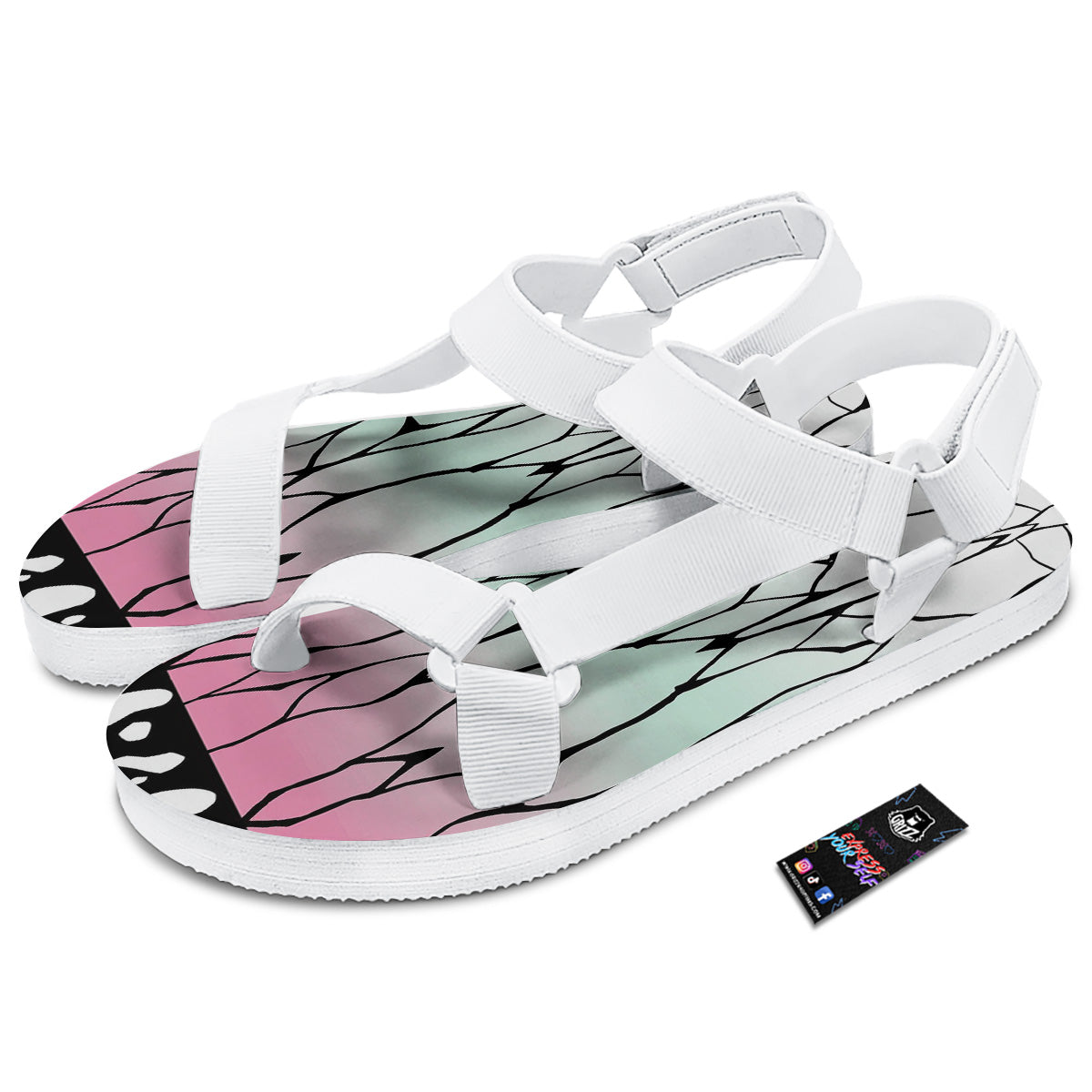 Shinobu Print Pattern White Open Toe Sandals-grizzshop