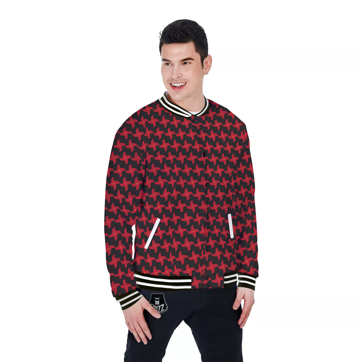Shuriken Ninja Print Pattern Baseball Jacket-grizzshop