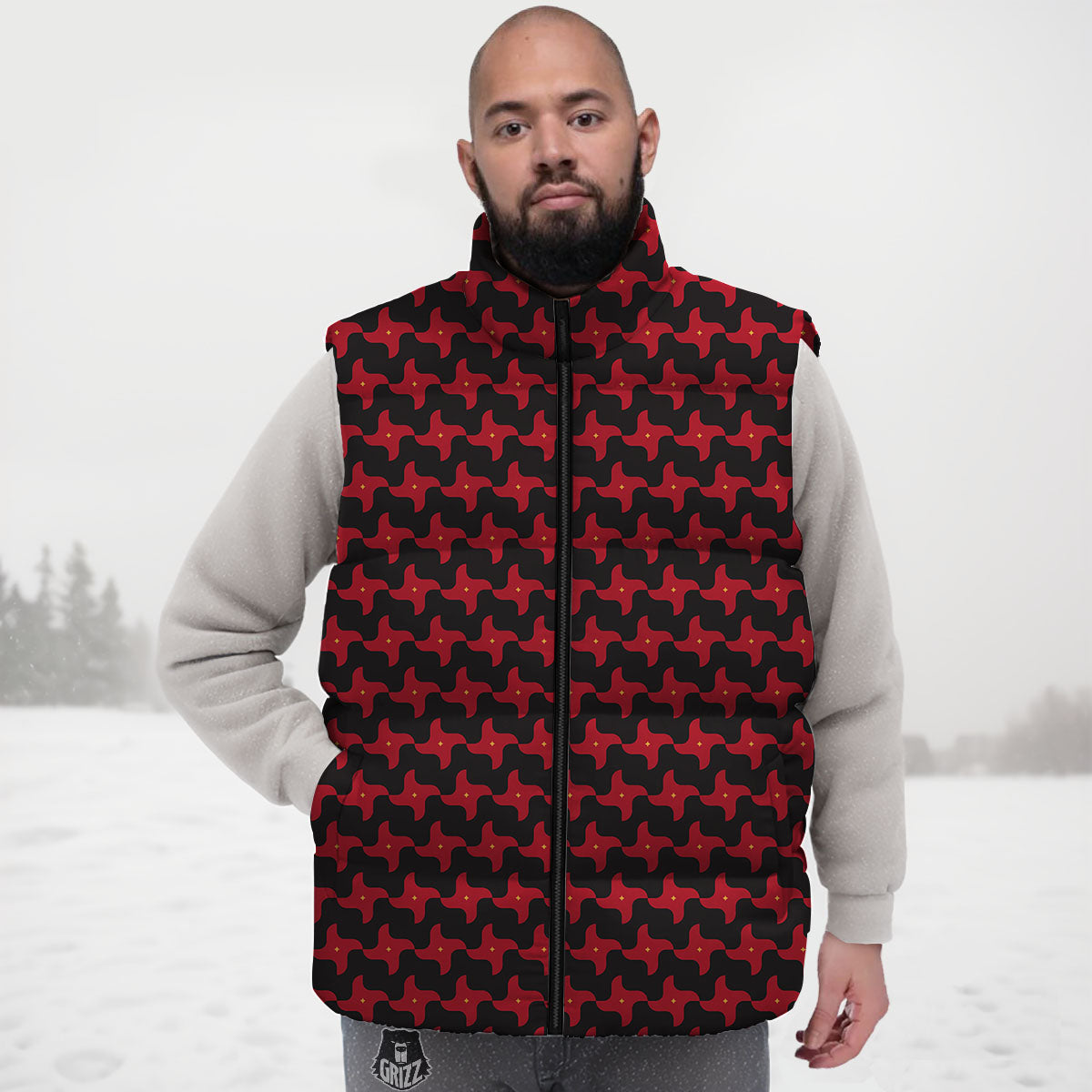 Shuriken Ninja Print Pattern Down Vest-grizzshop