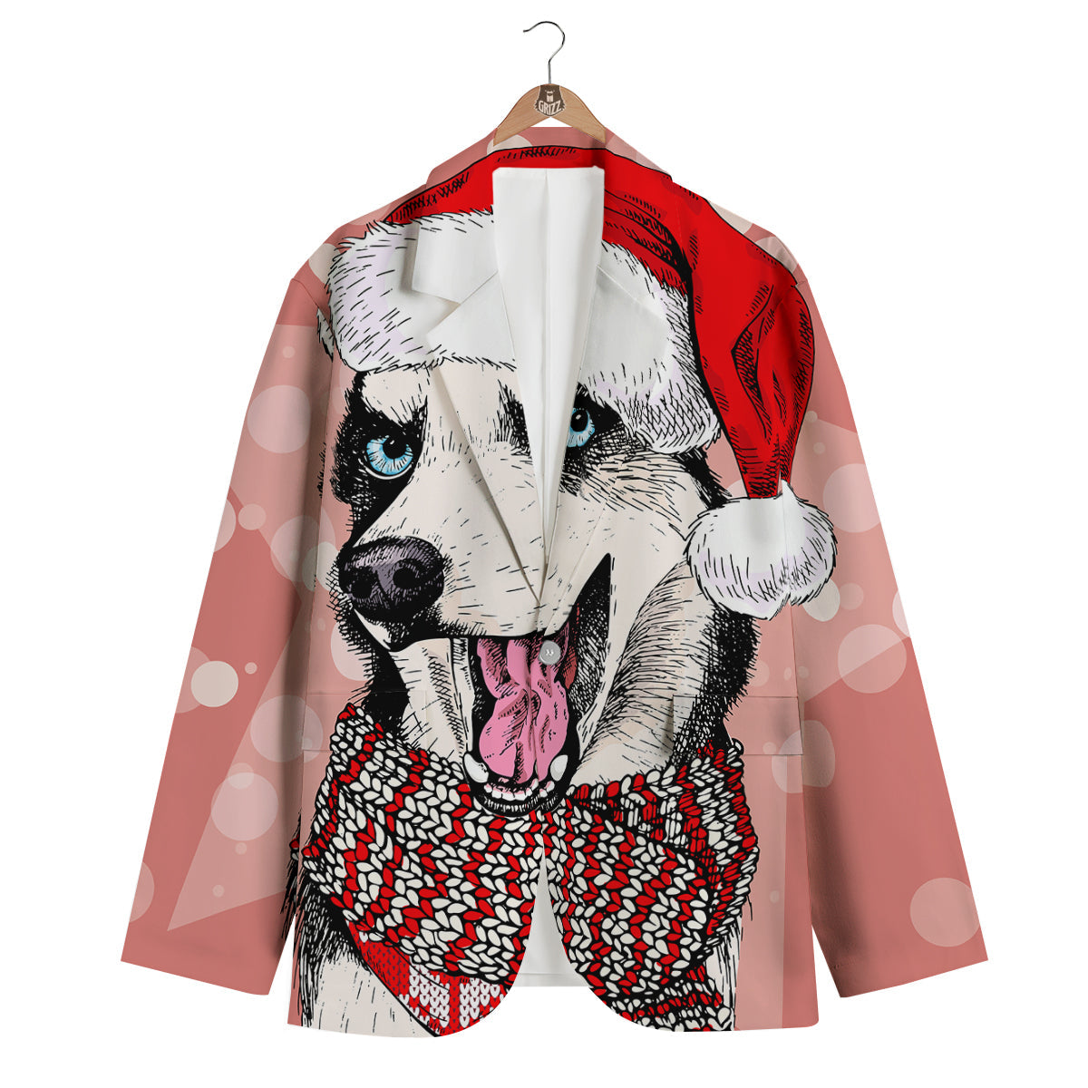 Siberian Husky Christmas Print Men's Blazer-grizzshop
