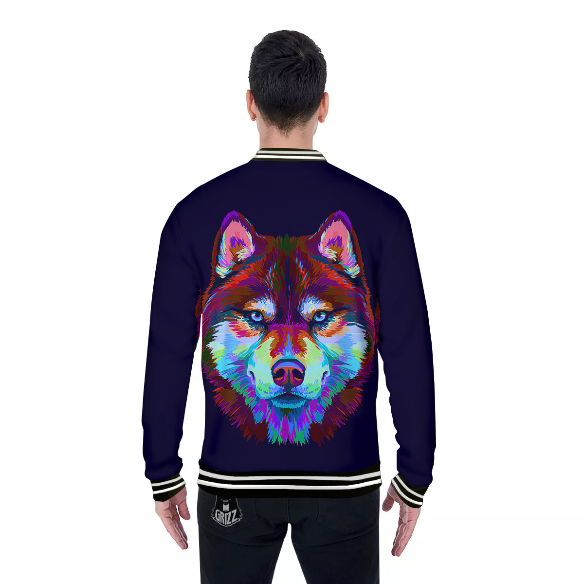 Siberian Husky Colorful Print Baseball Jacket-grizzshop
