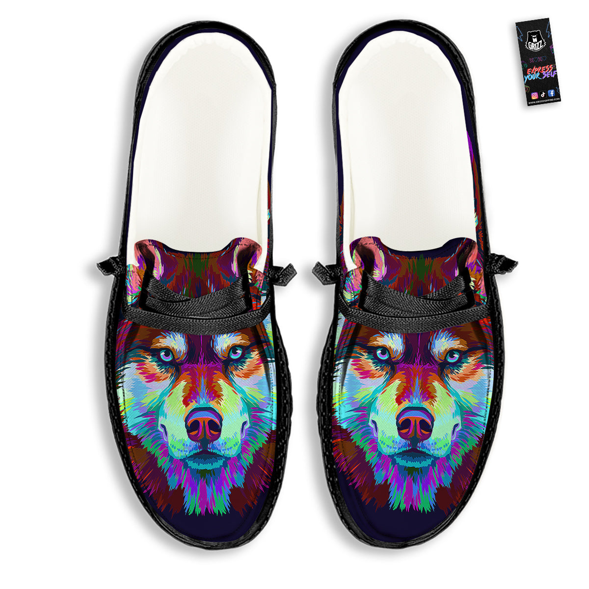 Siberian Husky Colorful Print Black Loafers-grizzshop