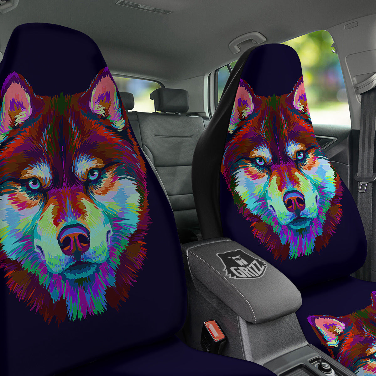 Siberian Husky Colorful Print Car Seat Covers-grizzshop