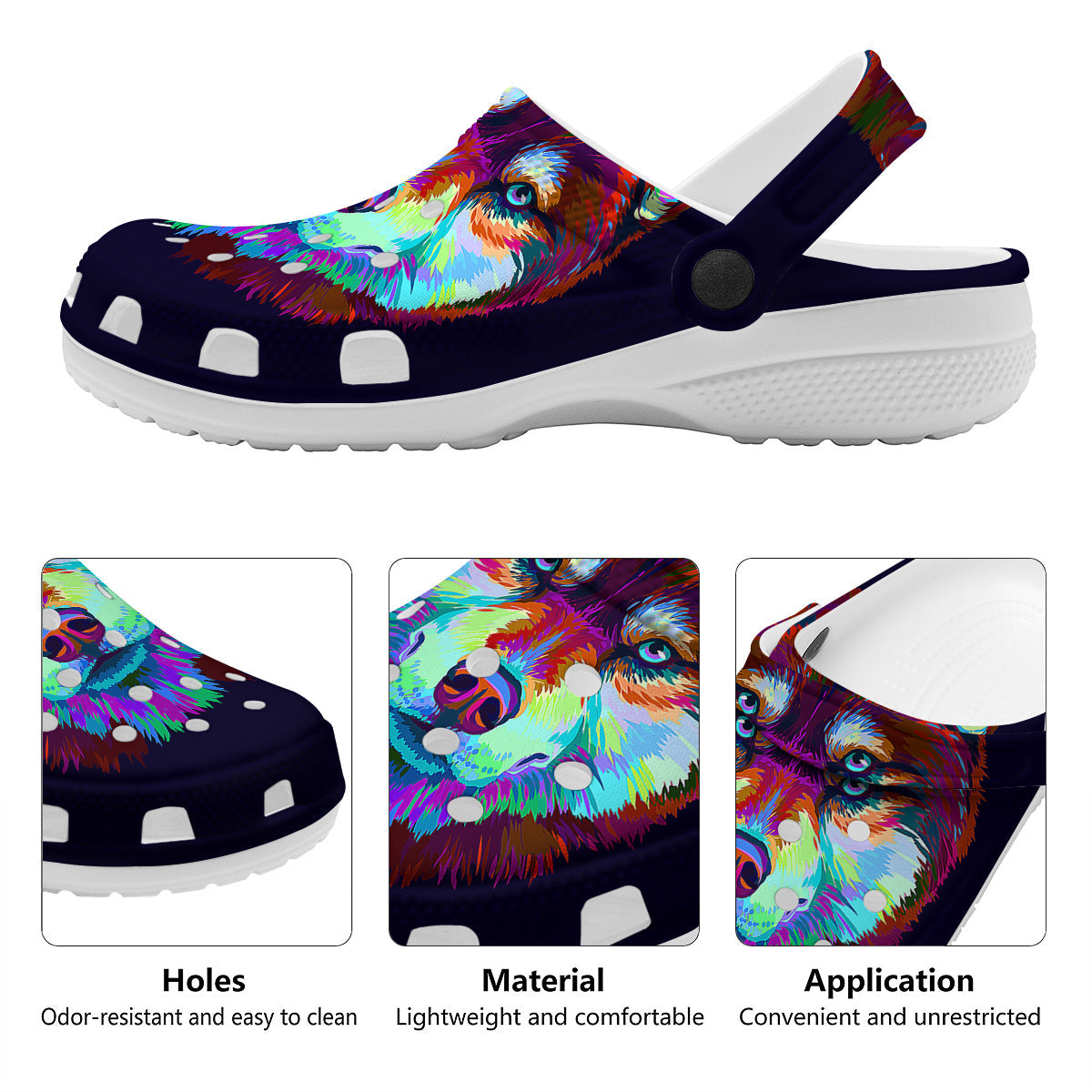 Siberian Husky Colorful Print Clog-grizzshop