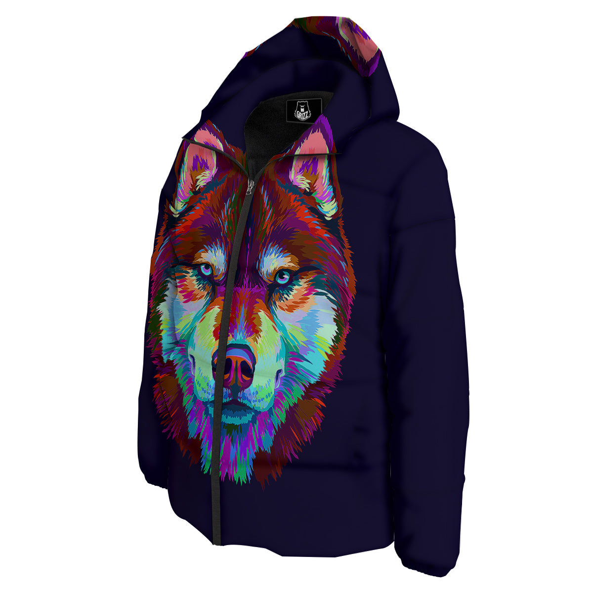 Siberian Husky Colorful Print Down Jacket-grizzshop