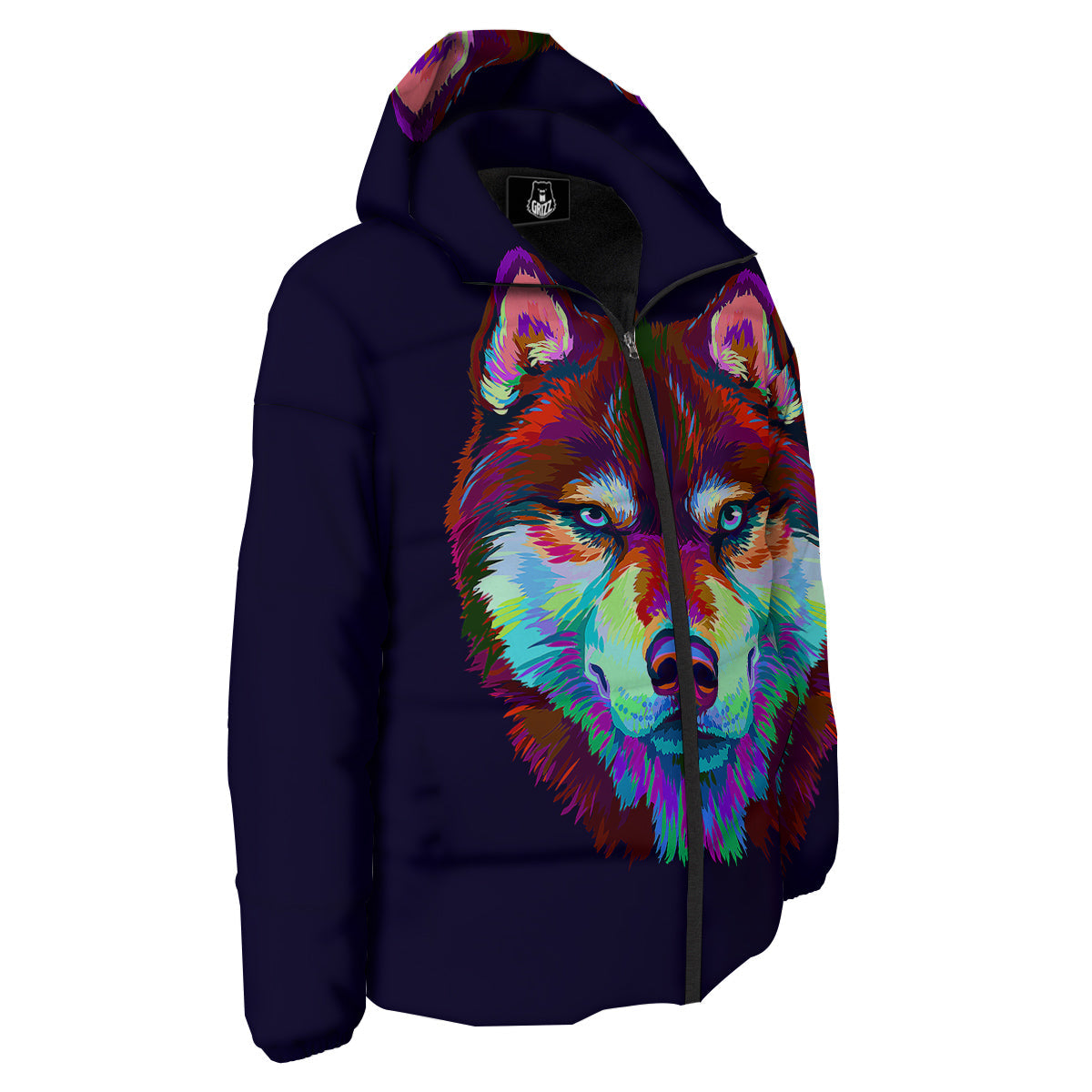 Siberian Husky Colorful Print Down Jacket-grizzshop