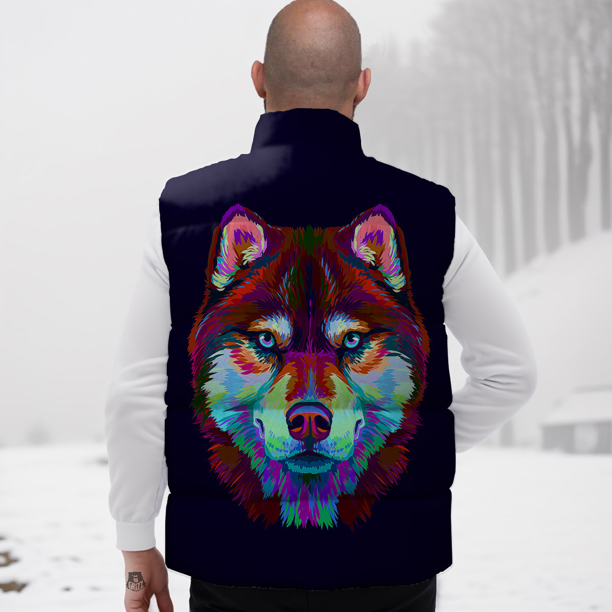 Siberian Husky Colorful Print Down Vest