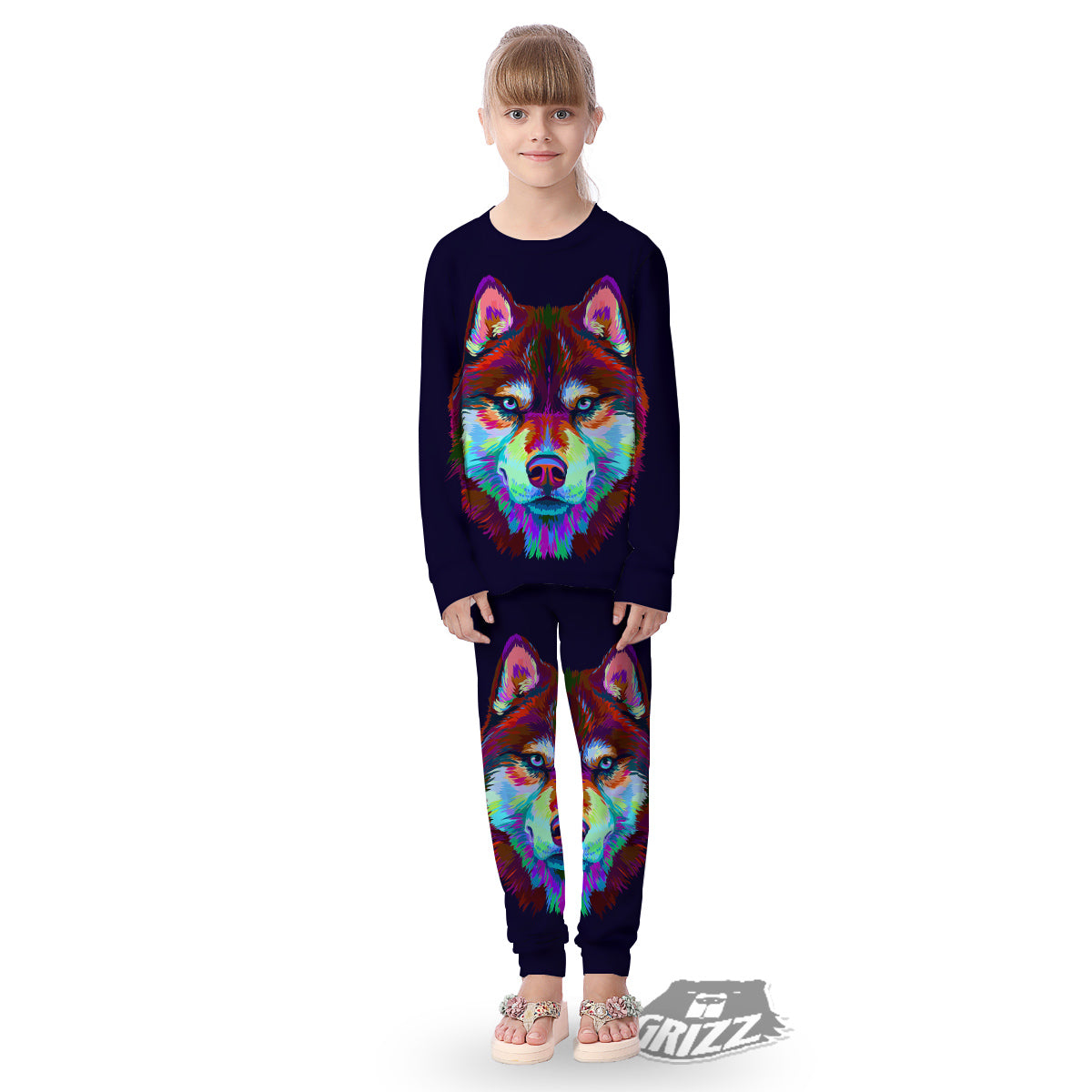 Siberian Husky Colorful Print Kid's Pajamas-grizzshop